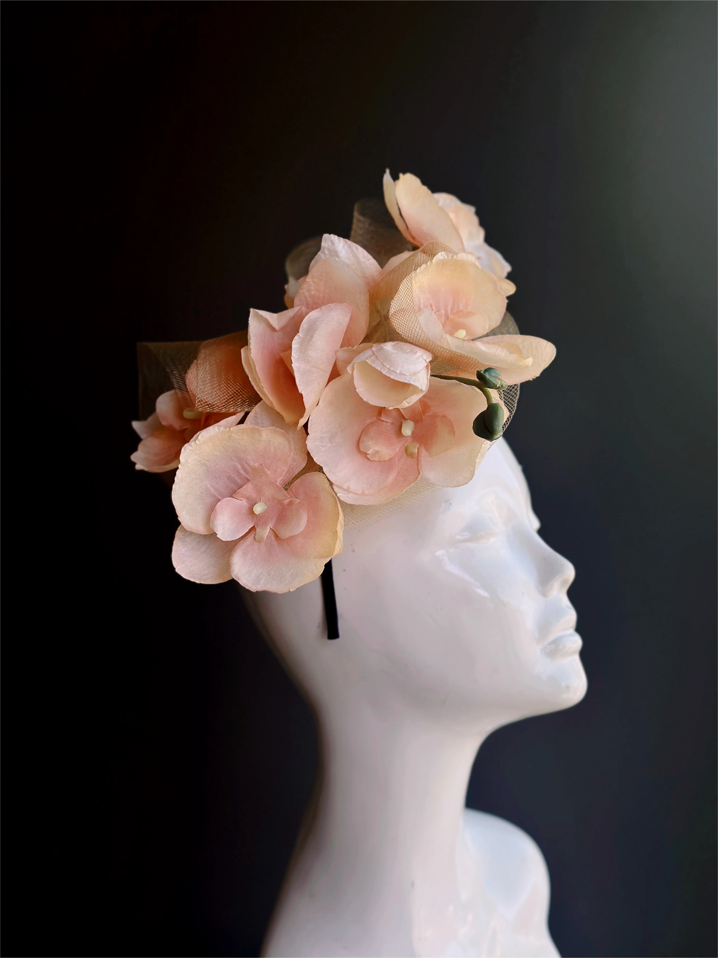 Orchid Fascinator - Peach & Gold - Image 2