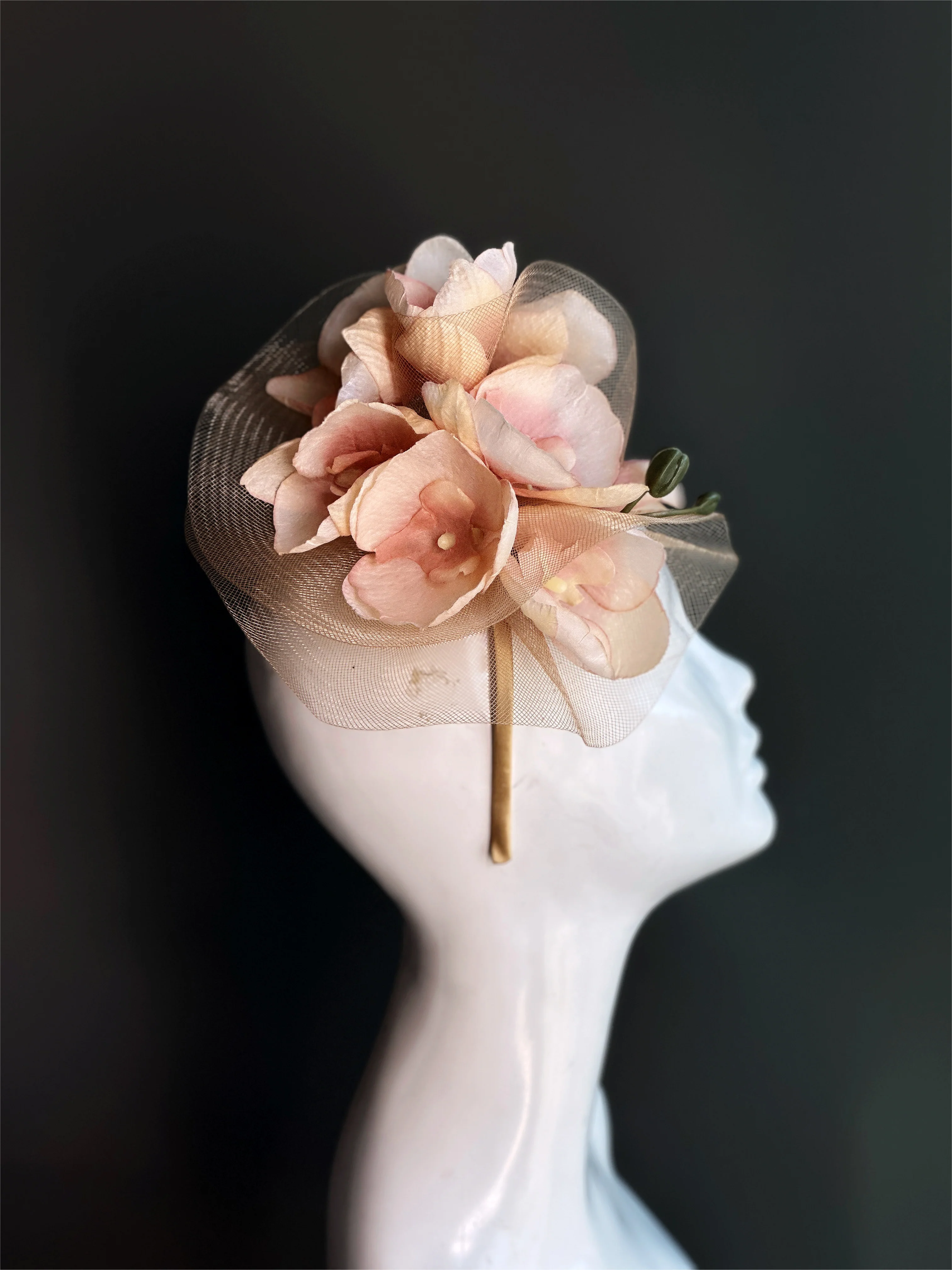 Orchid Fascinator - Peach & Gold - Image 3