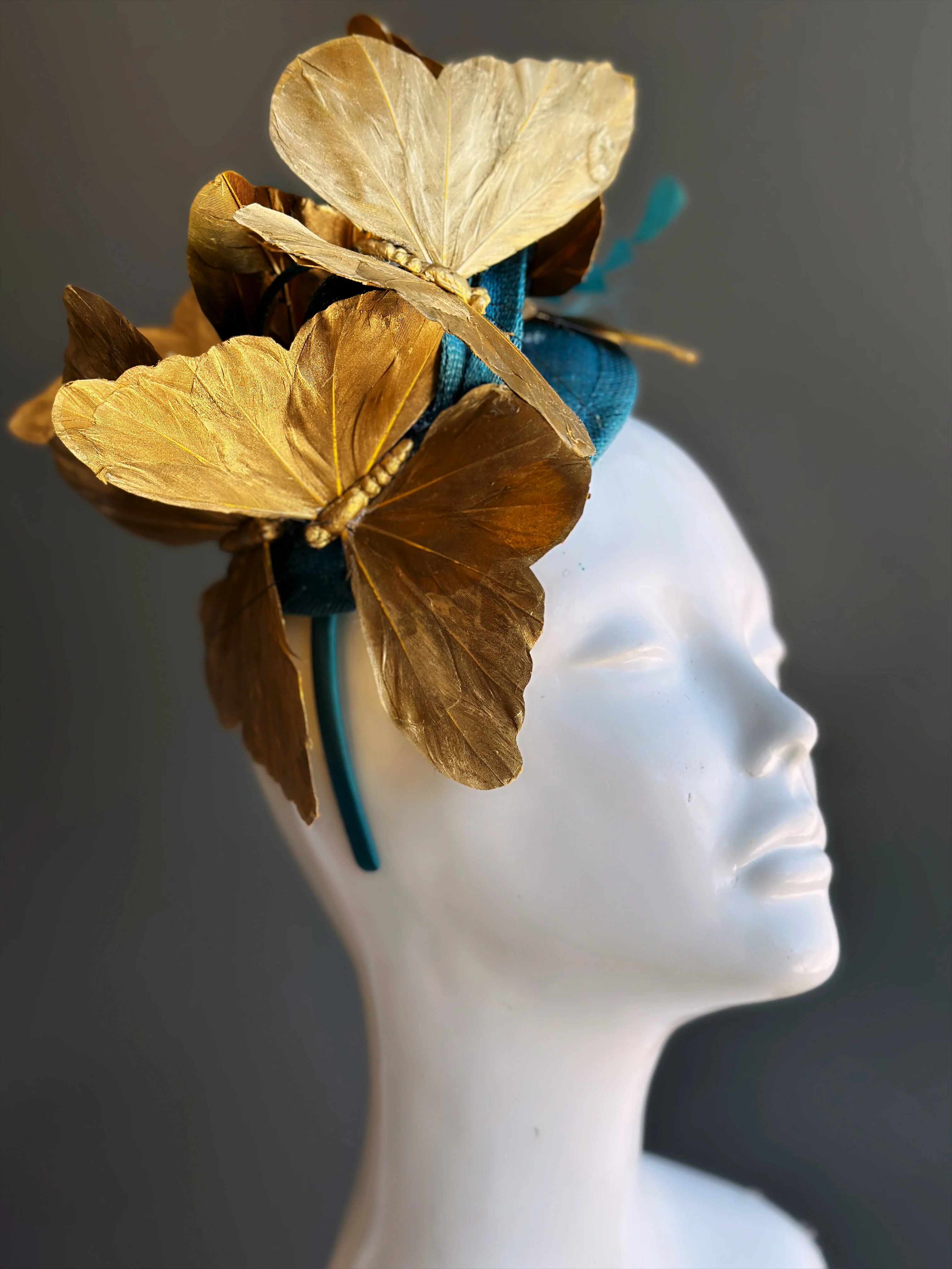 Butterfly Fascinator Teal Gold - Image 4