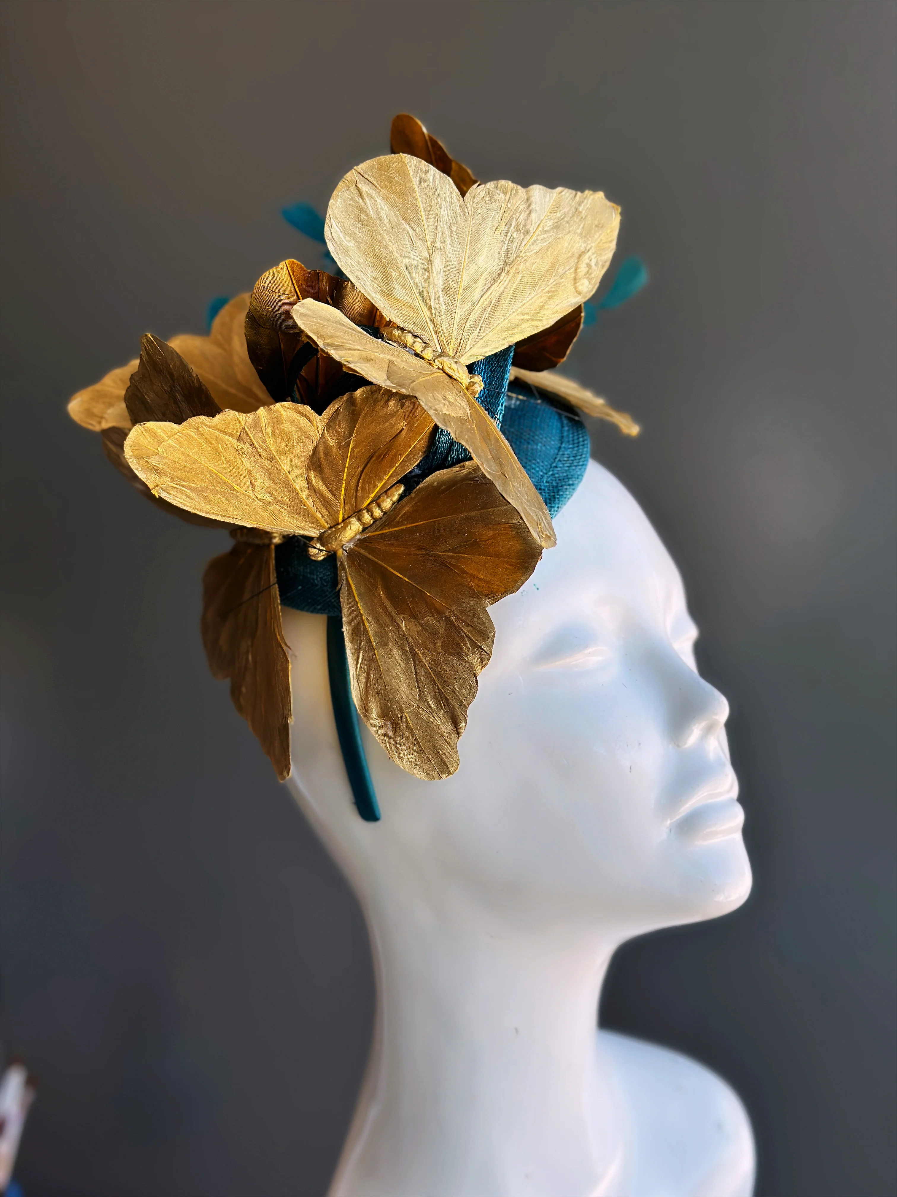Butterfly Fascinator Teal Gold - Image 6