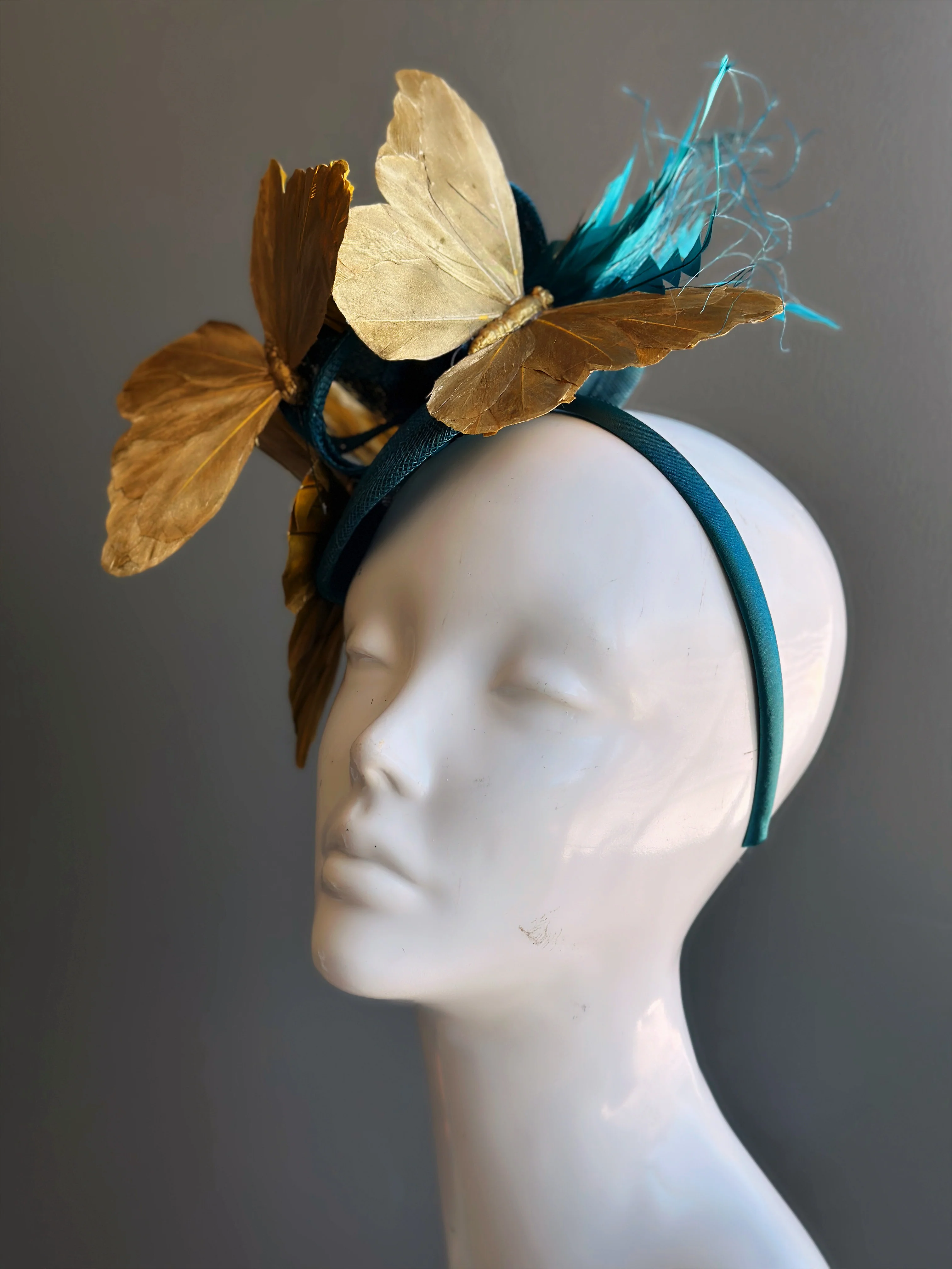 Butterfly Fascinator Teal Gold - Image 7