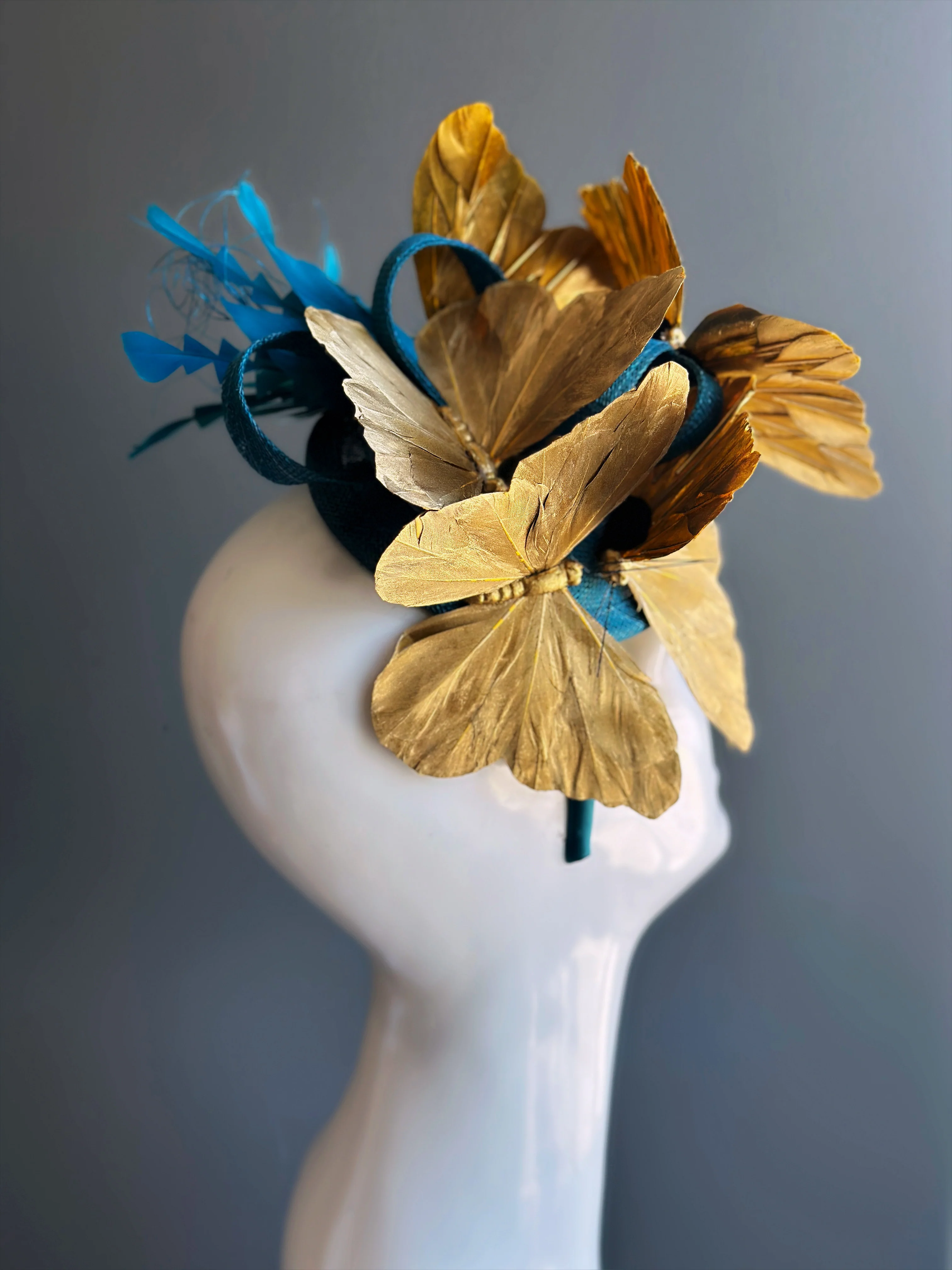 Butterfly Fascinator Teal Gold - Image 8