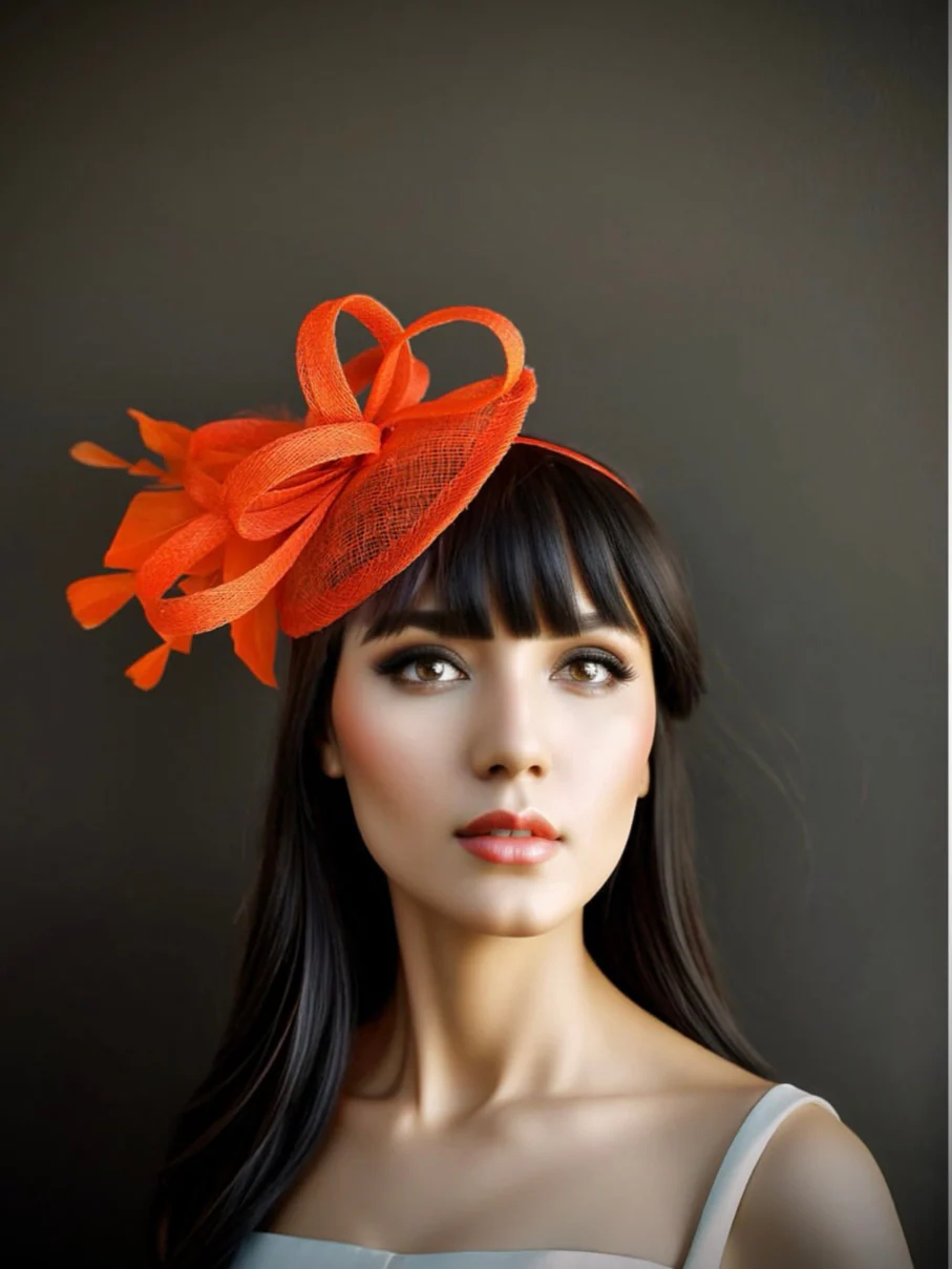 Tea Party Fascinator - Orange - Image 2