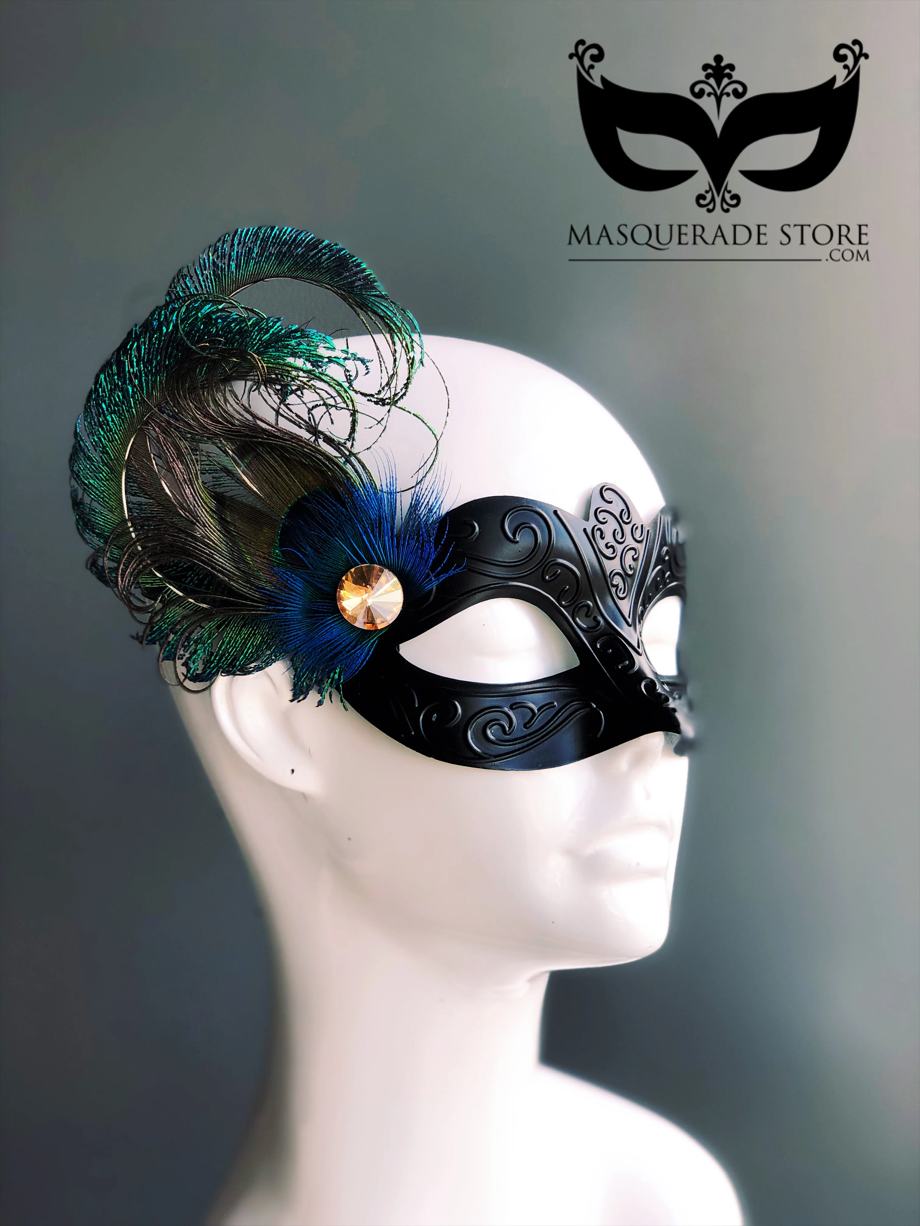 The Muse Black Mask - Peacock Feathers - Image 2