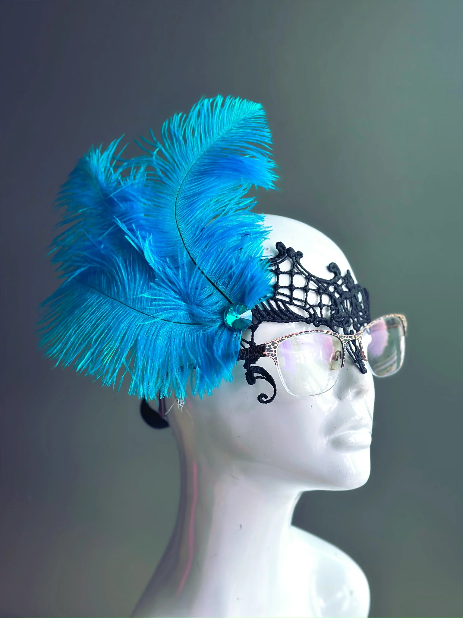 Eyeglass Mask - Turquoise Ostrich