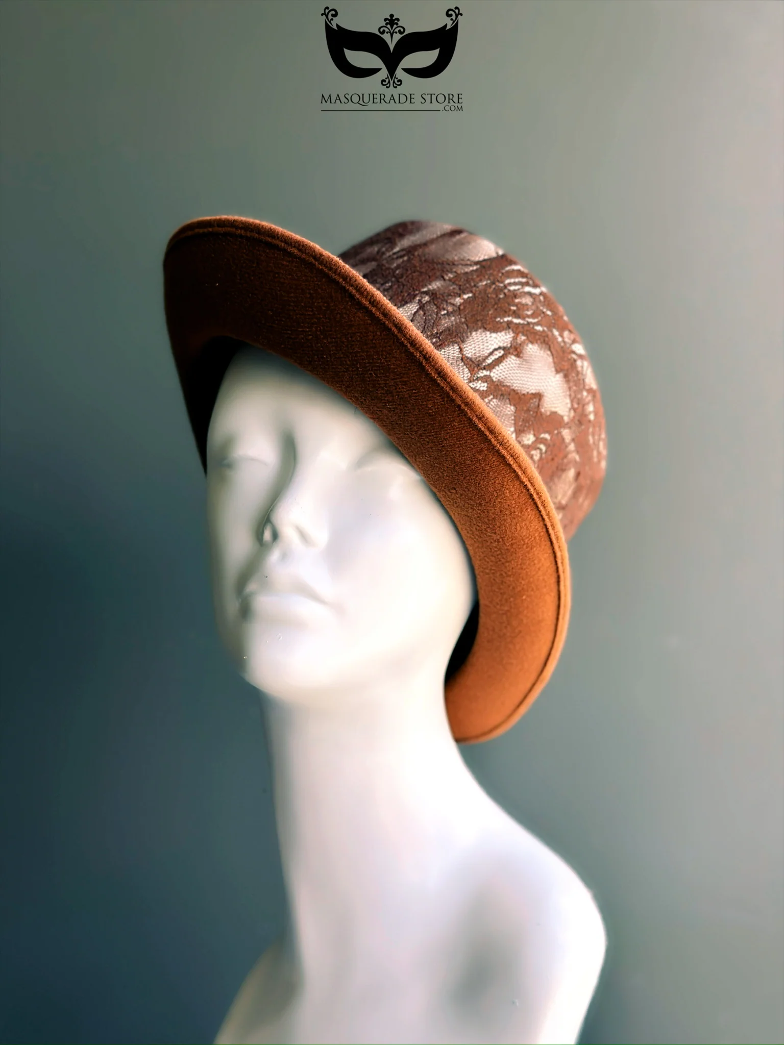 Velvet Veil – Brown Lace Top Hat - Image 2