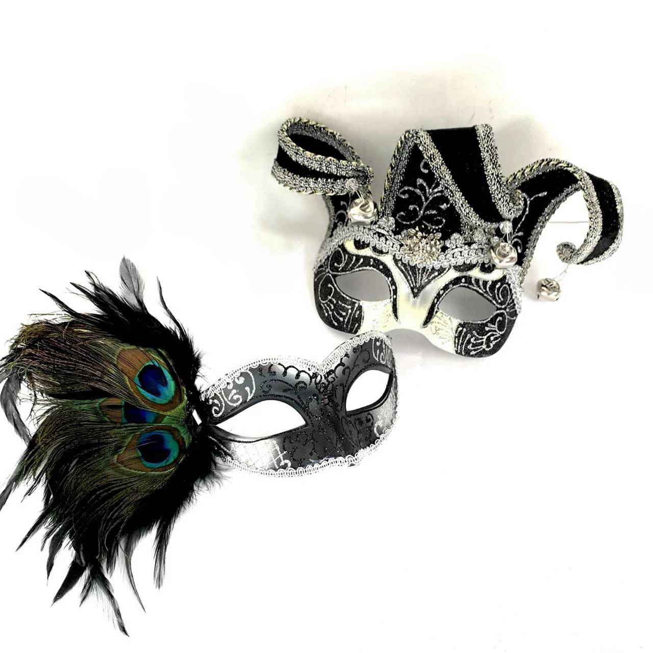 Jester Silver Masks - Peacock Feather