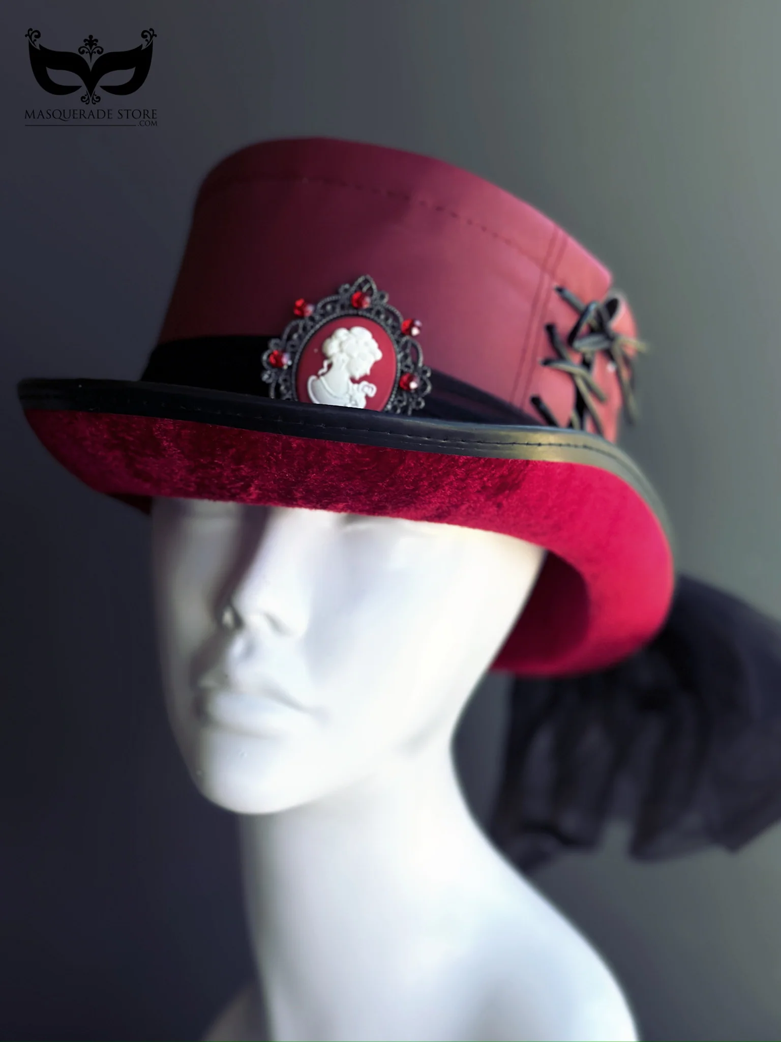 Victorian Red - Red Lace Top Hat - Image 2