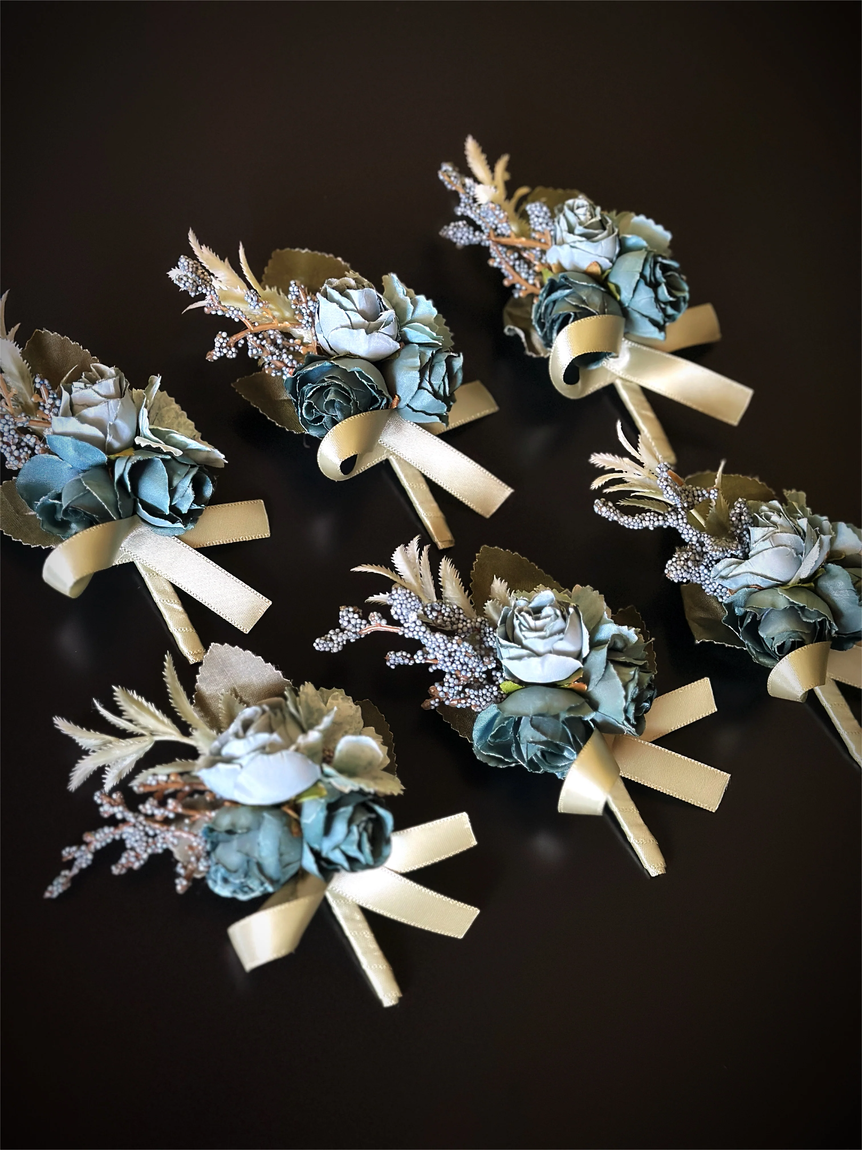 Wedding Boutonniere Set - 6 PCS - Blue Green - Image 2