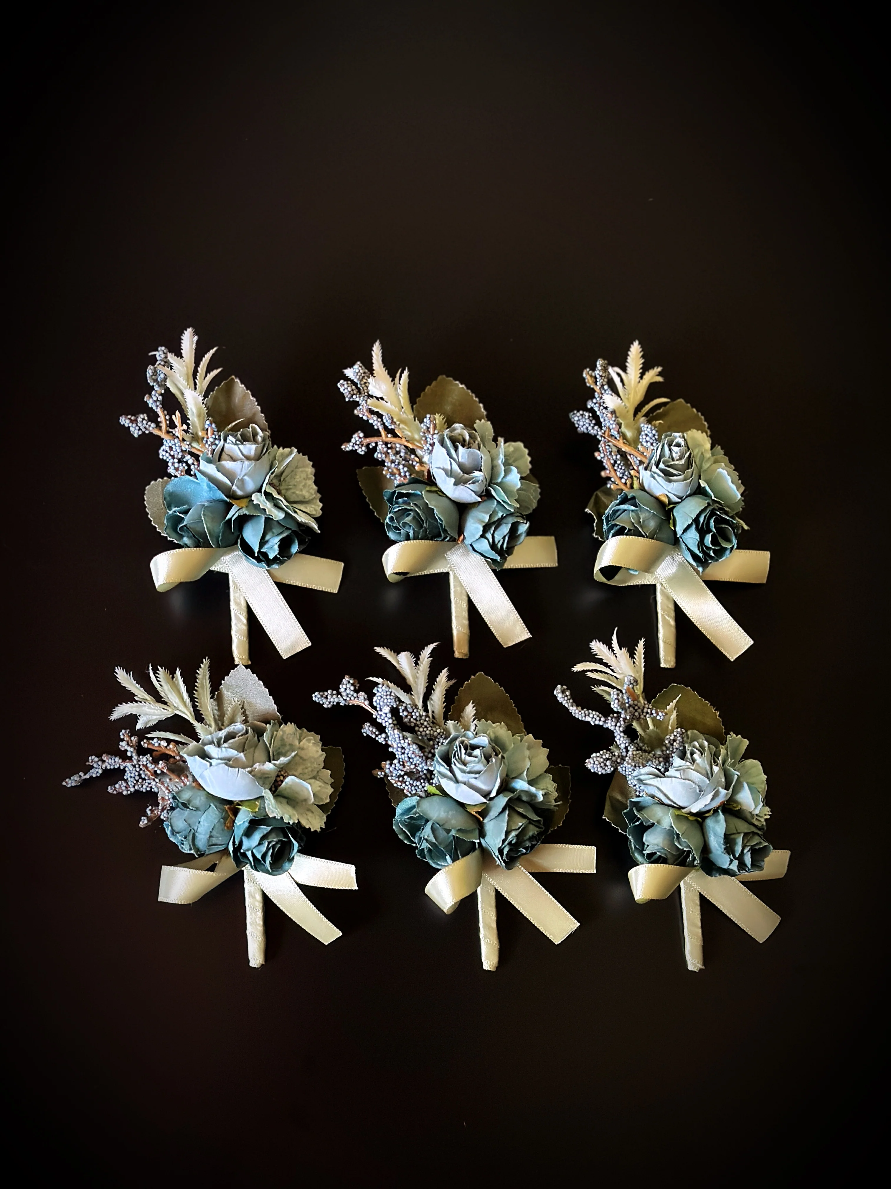 Wedding Boutonniere Set - 6 PCS - Blue Green - Image 5