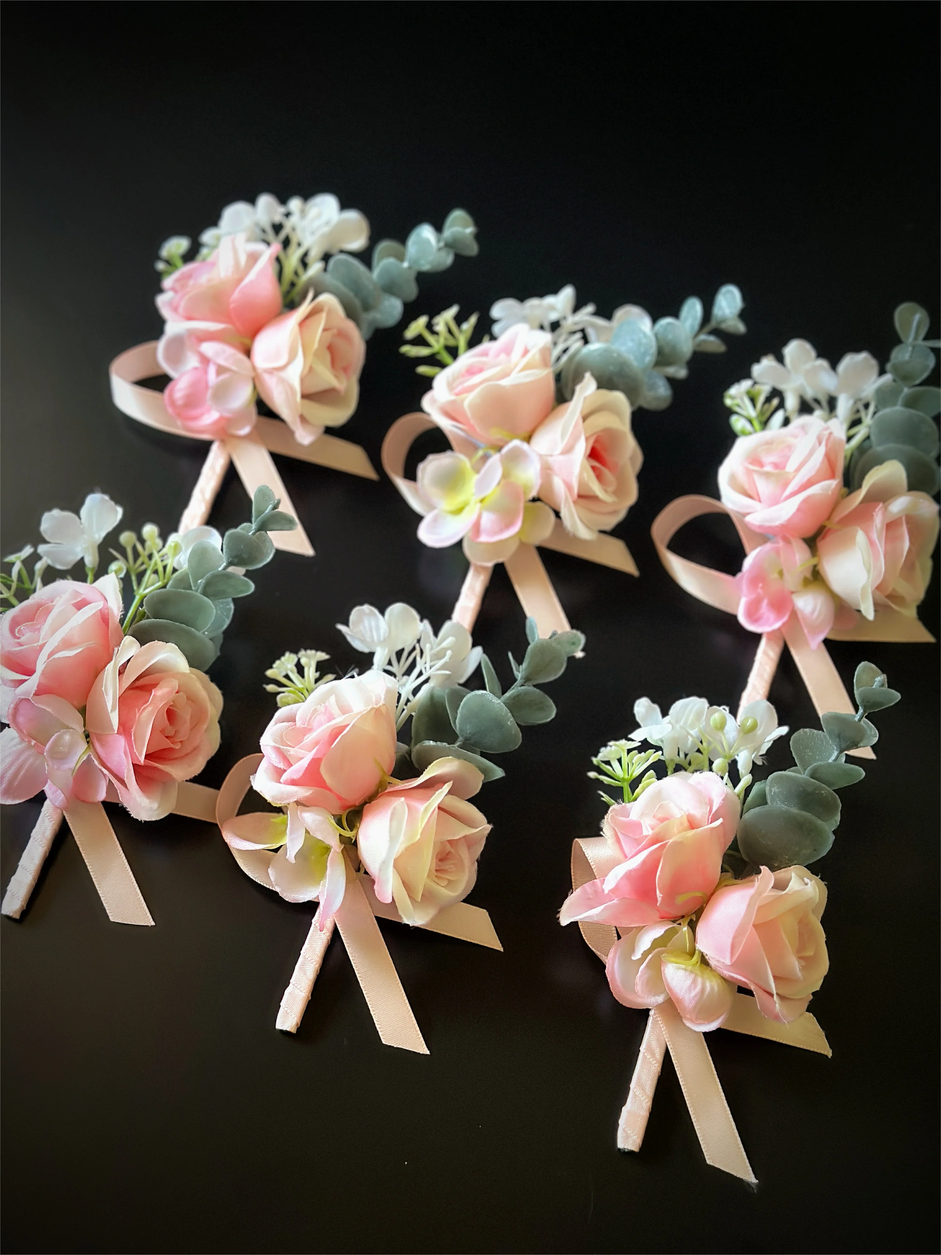 Wedding Boutonniere Set - 6 PCS - Light Pink Green - Image 4