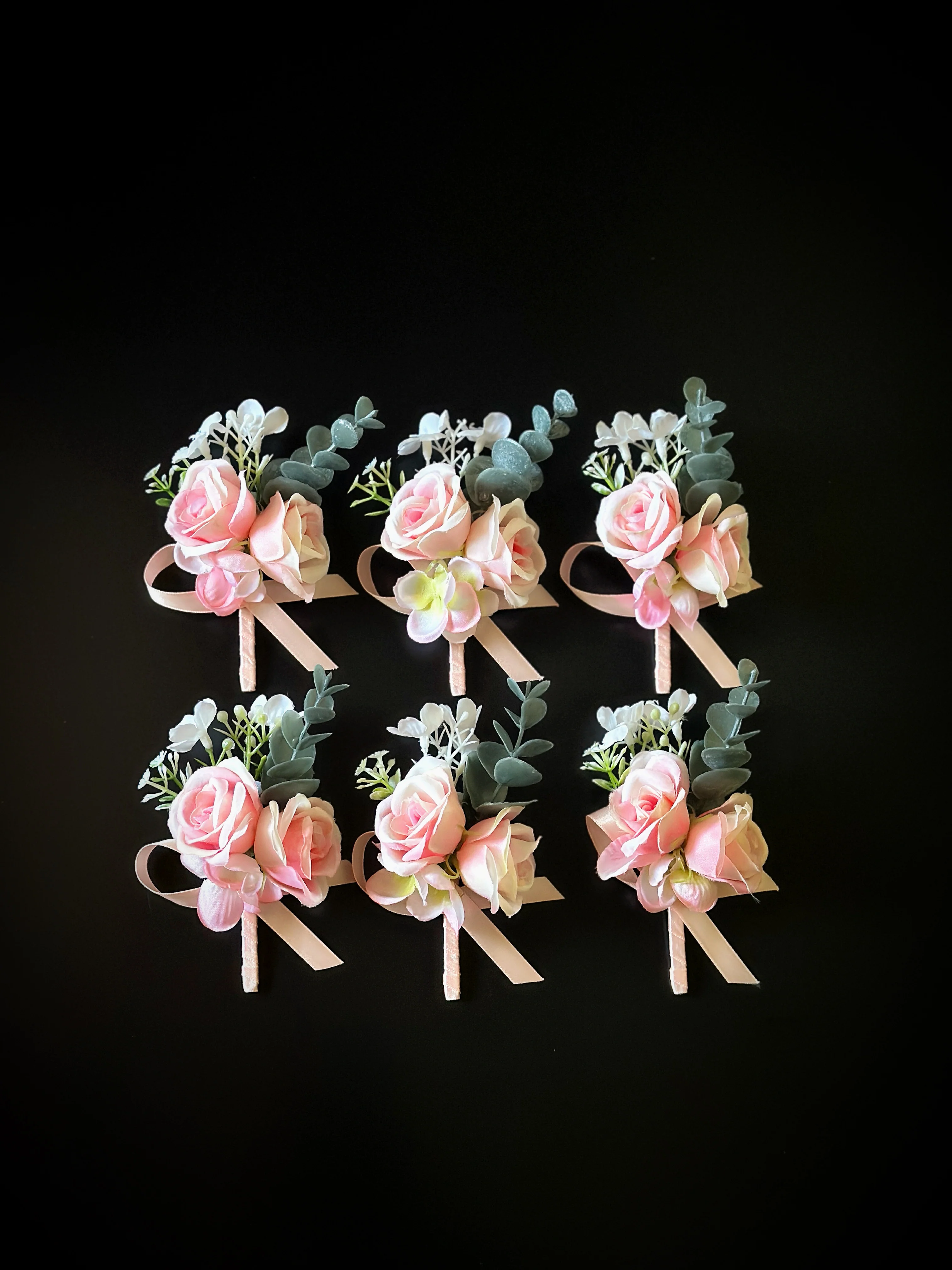 Wedding Boutonniere Set - 6 PCS - Light Pink Green - Image 5