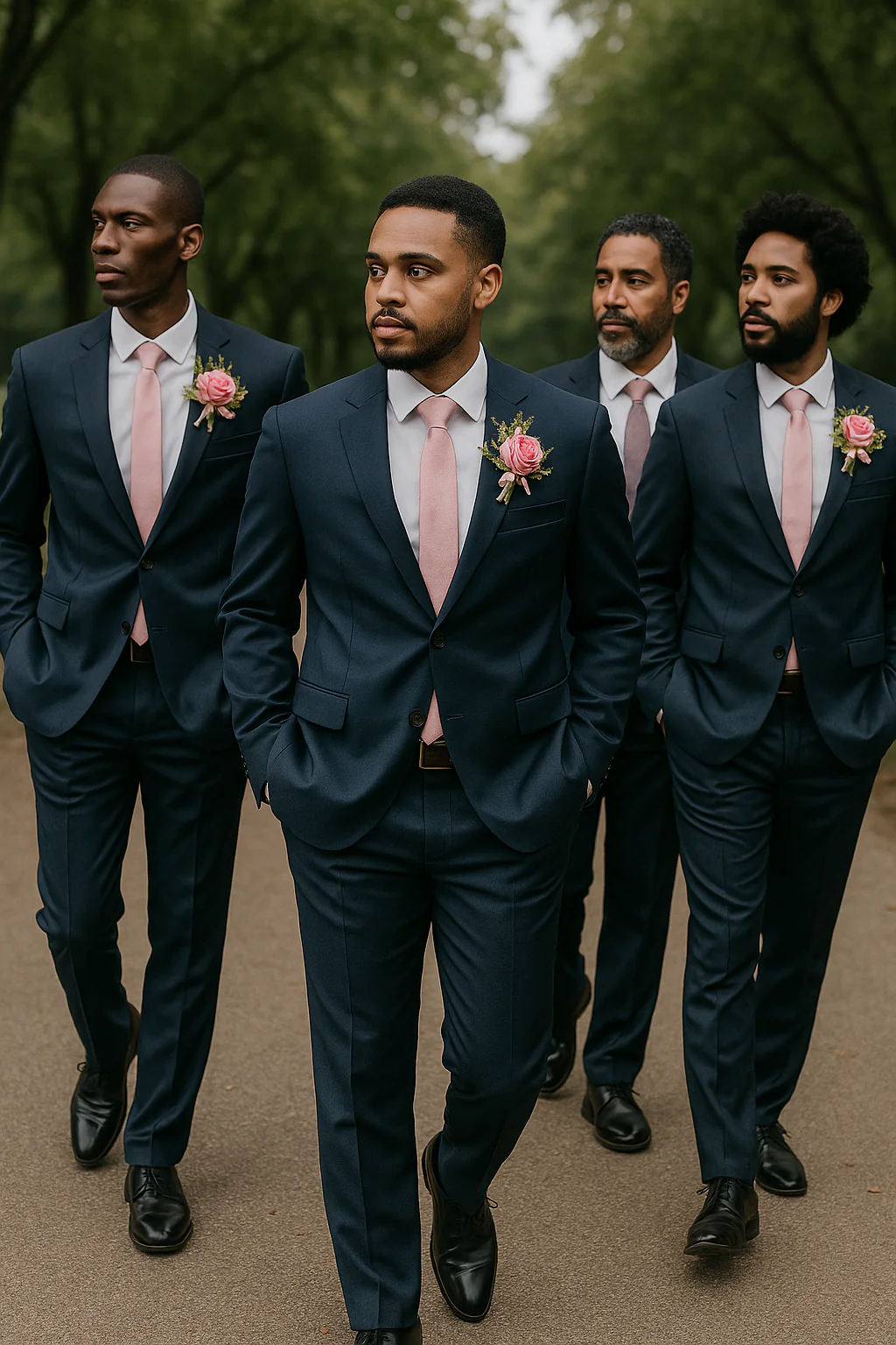 Wedding Boutonniere Set - 6 PCS - Pink Green - Image 3