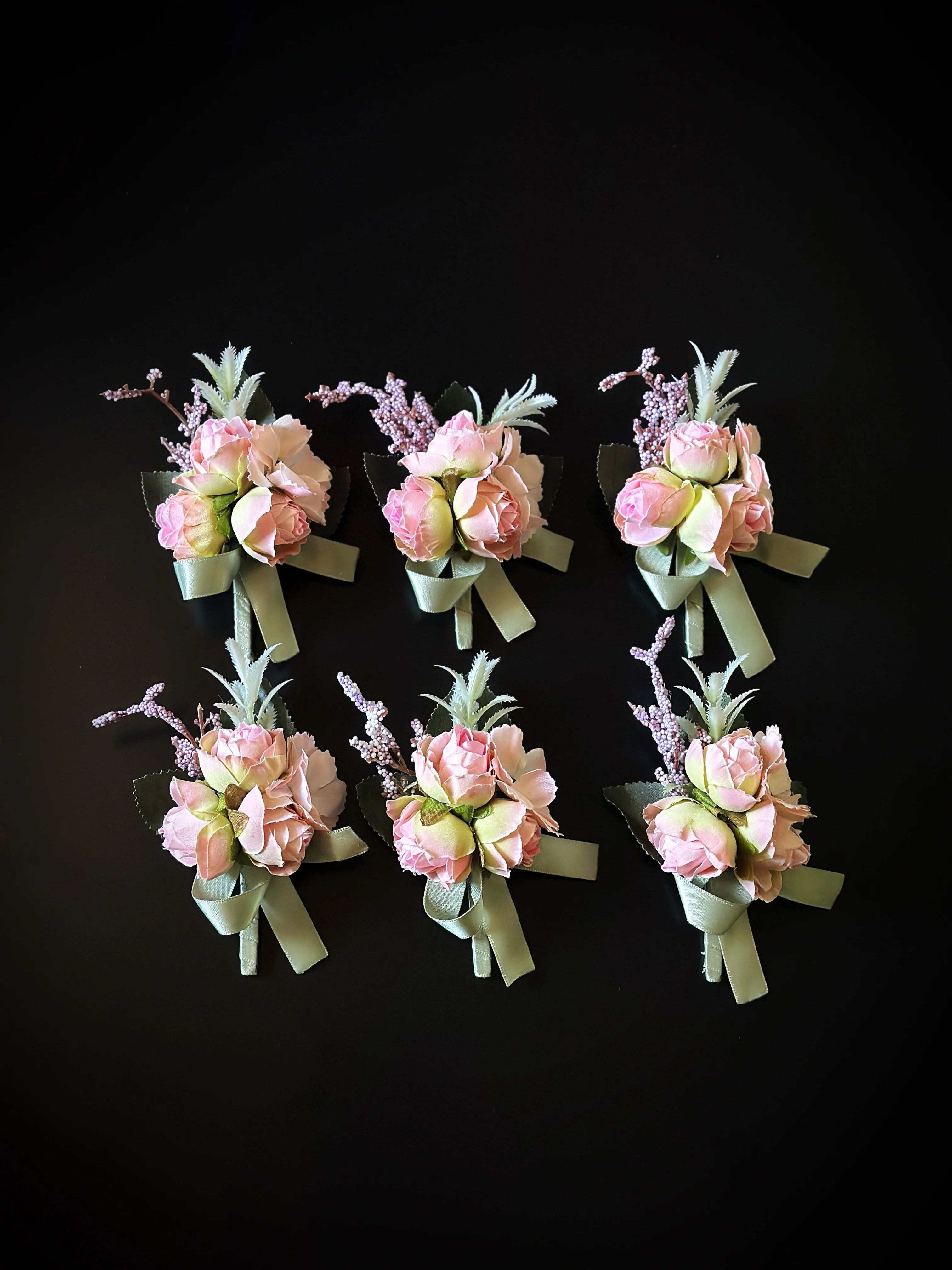Wedding Boutonniere Set - 6 PCS - Pink Green Purple - Image 4