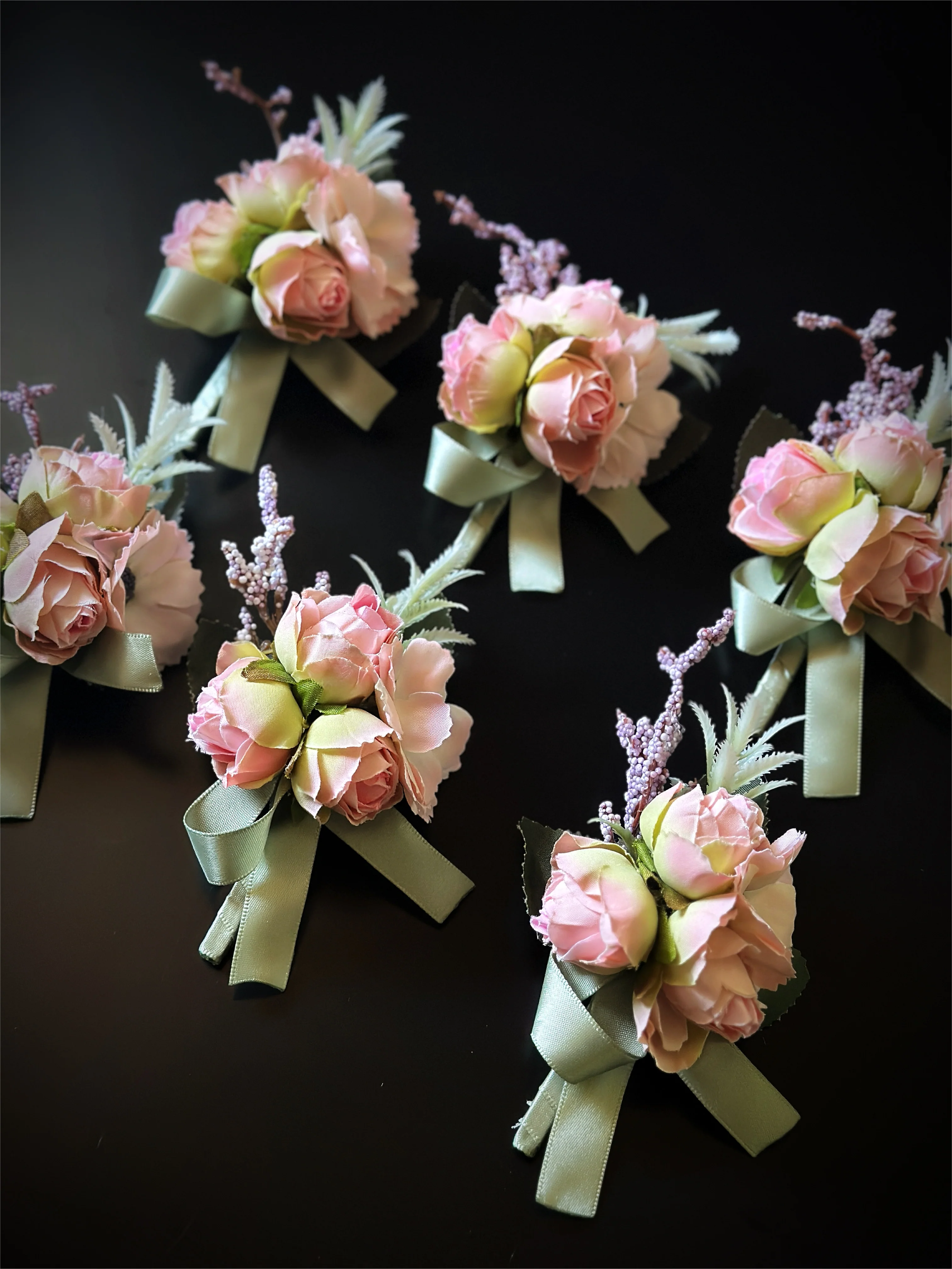 Wedding Boutonniere Set - 6 PCS - Pink Green Purple - Image 5