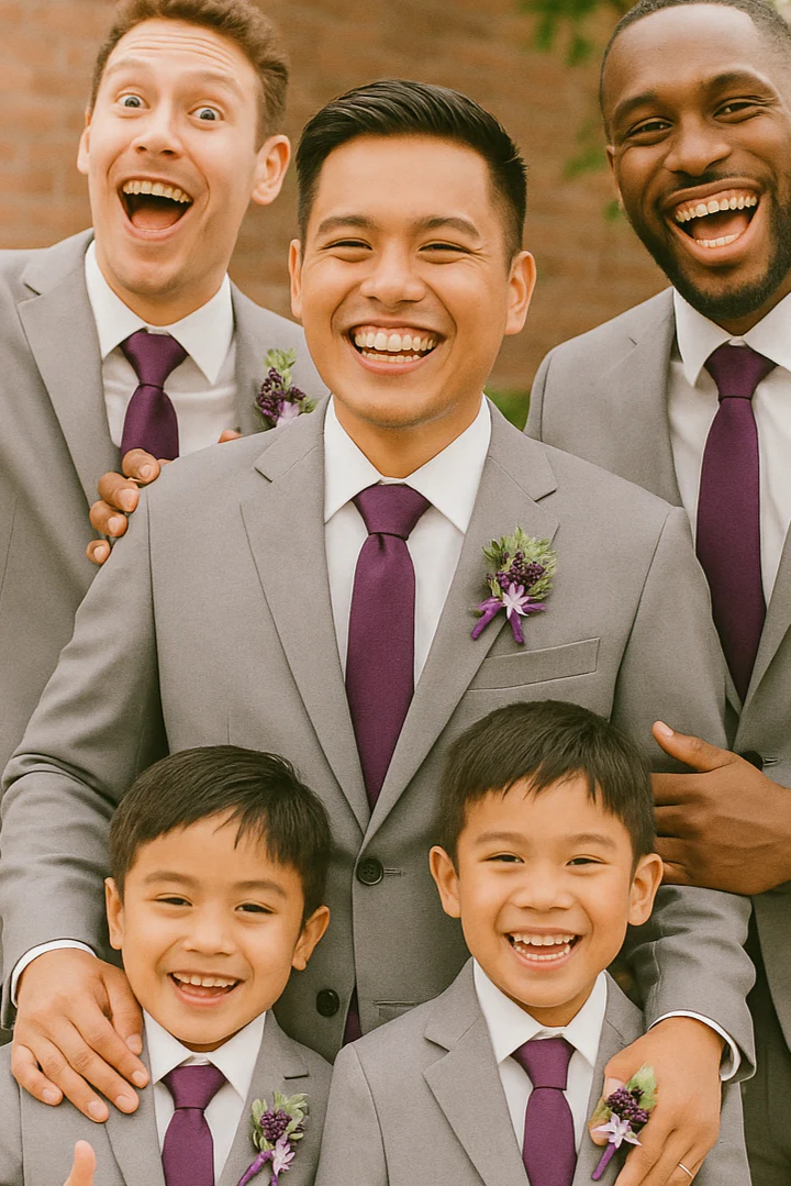 Wedding Boutonniere Set - 6 PCS - Purple