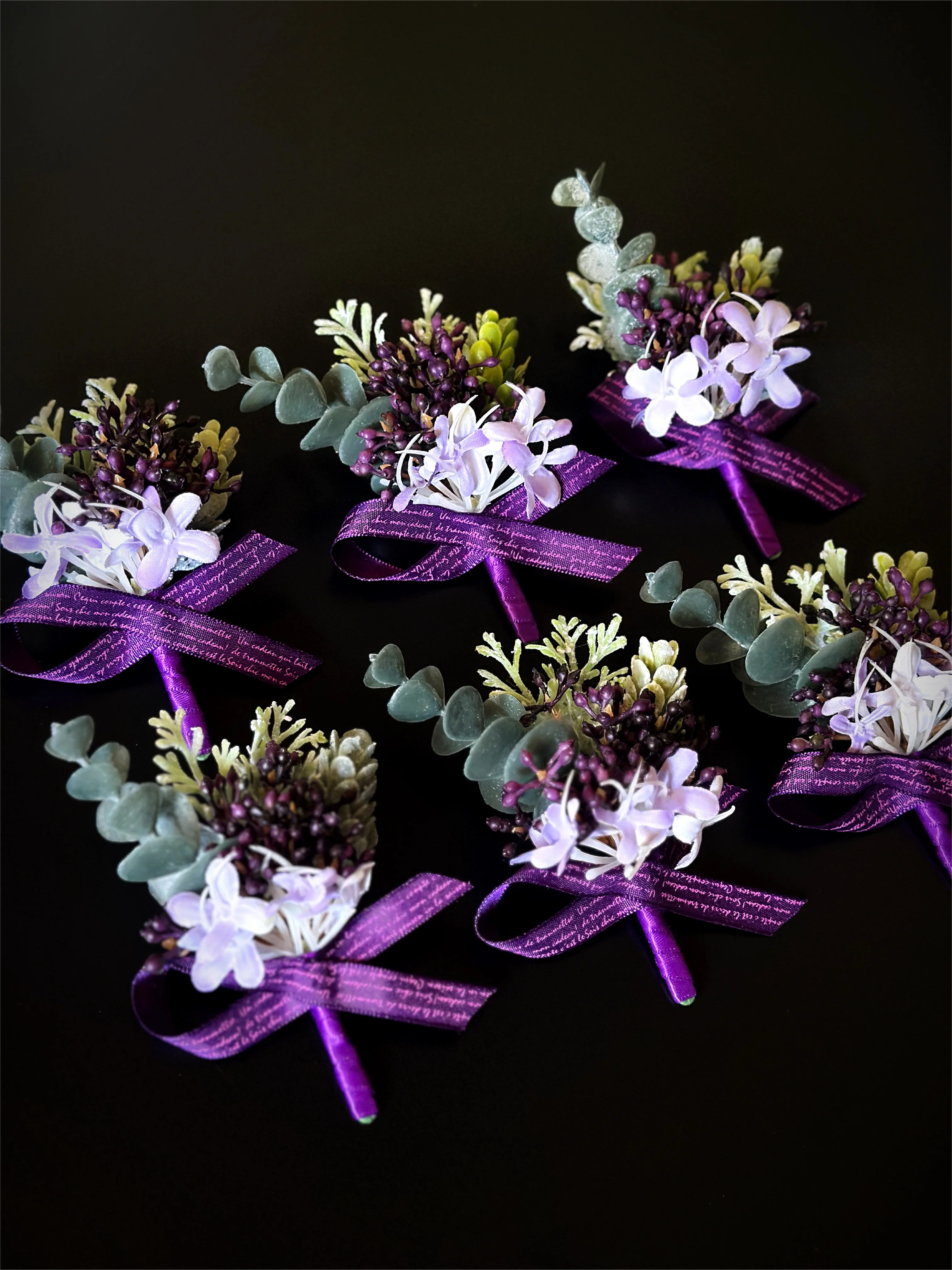 Wedding Boutonniere Set - 6 PCS - Purple - Image 4