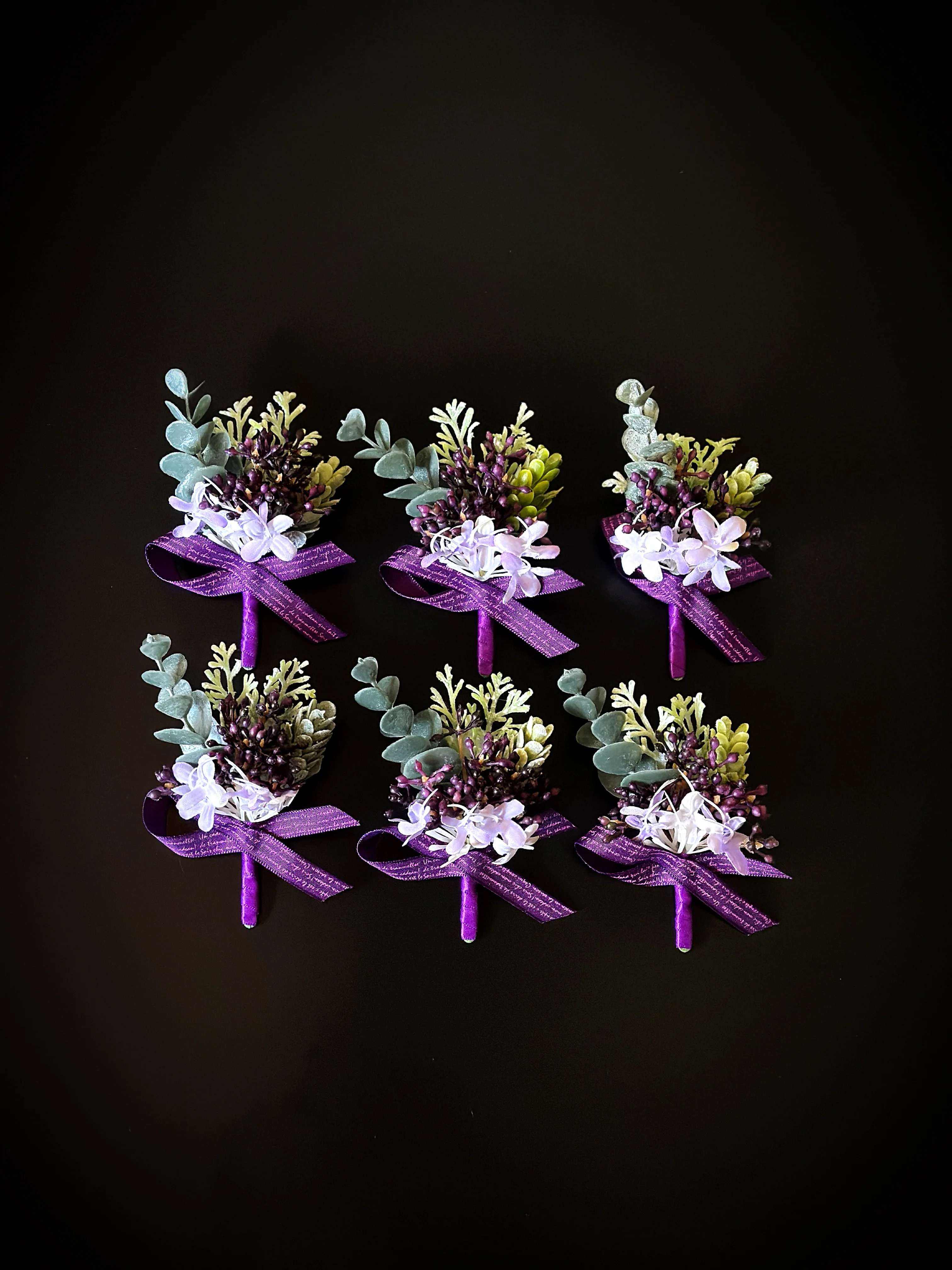 Wedding Boutonniere Set - 6 PCS - Purple - Image 5