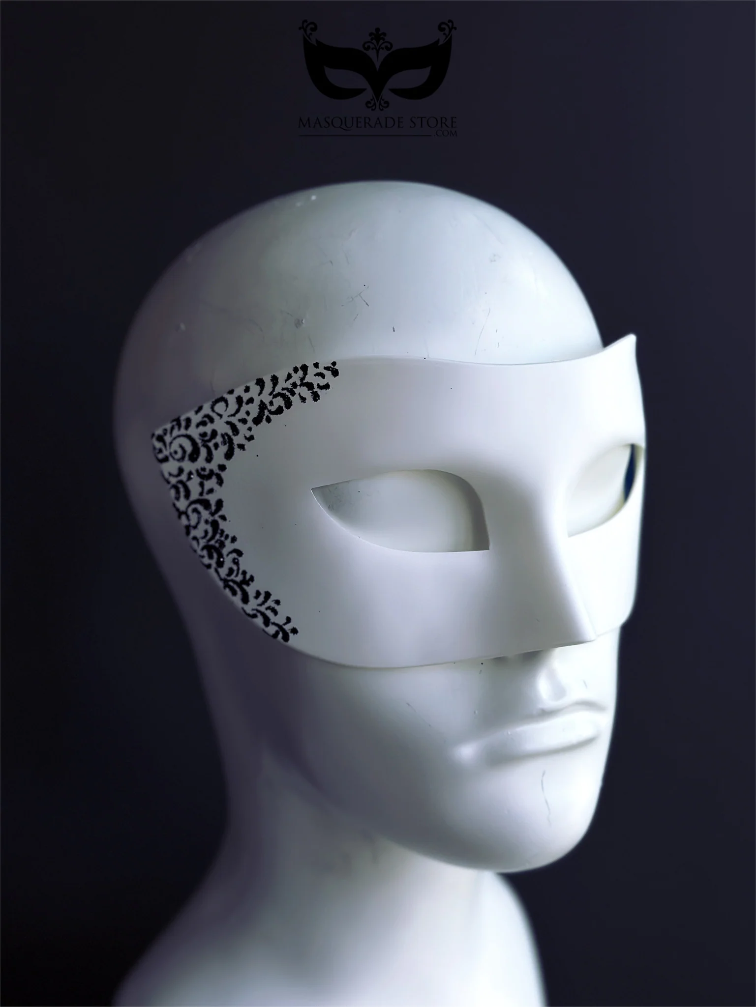Black Filigree Mask - White Venetian Mens Mask - Image 4