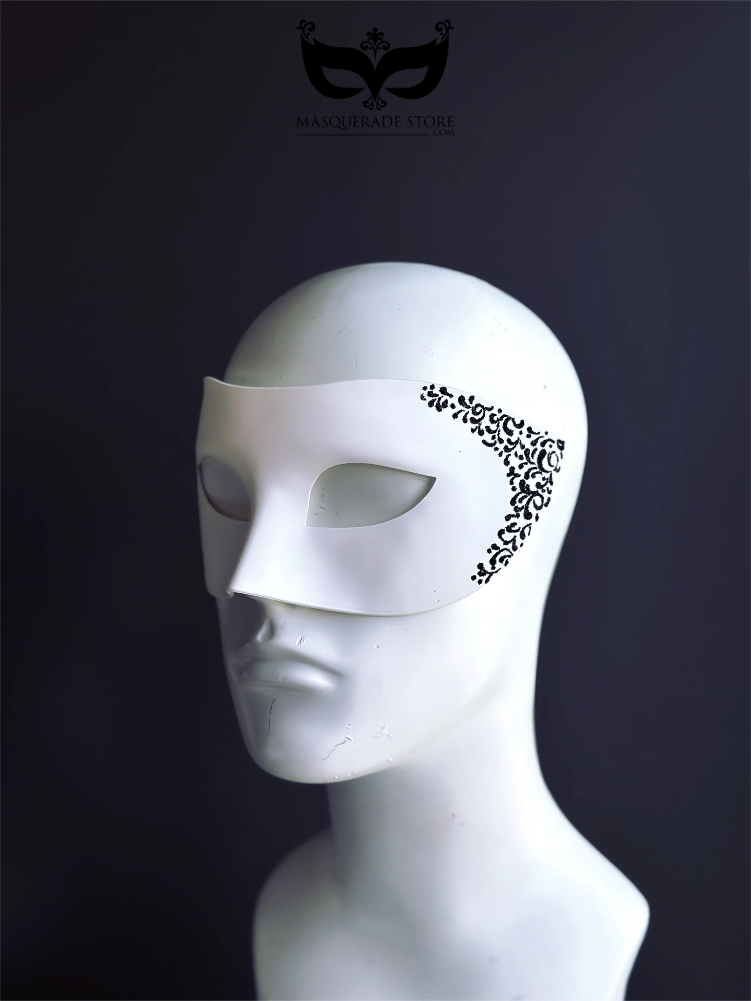 Black Filigree Mask - White Venetian Mens Mask - Image 5