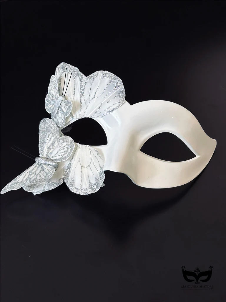Butterfly Mask - White and Silver - Image 3