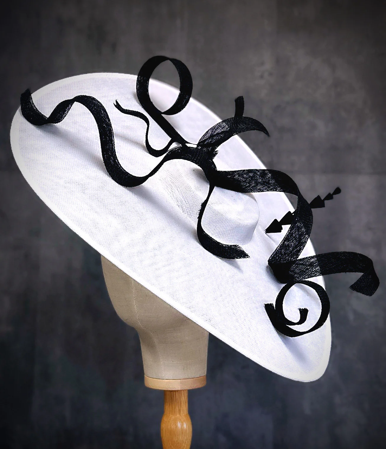 White & Black Wide Brim  Fascinator Hat