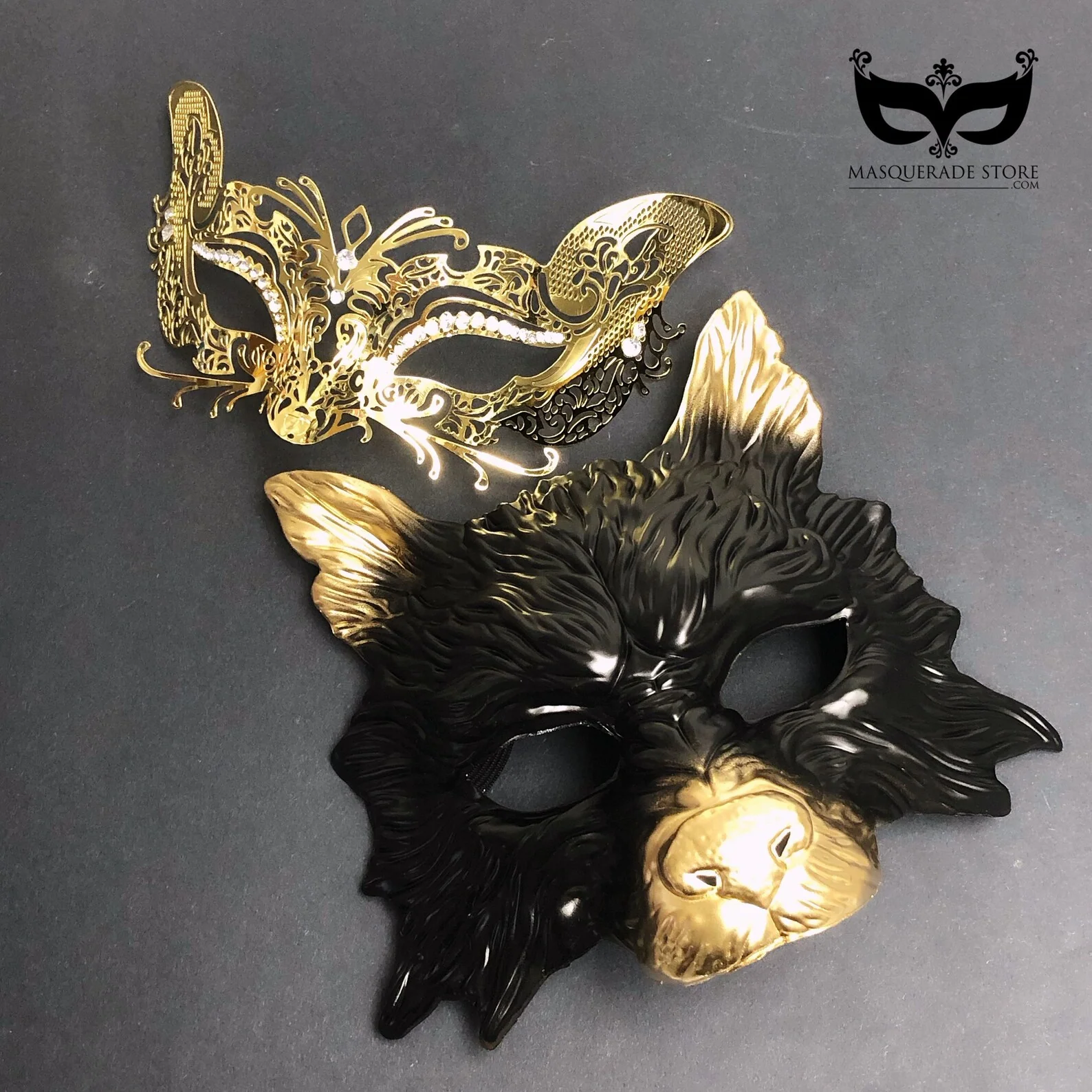 Wolf & Kitty Pair - Gold & Black