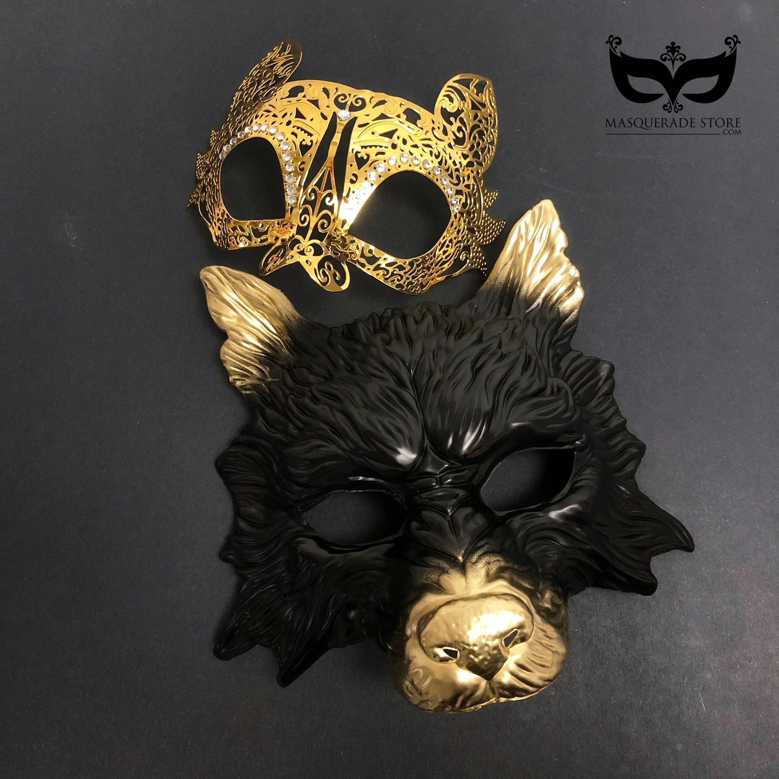 Black Wolf & Gold Bunny Pair