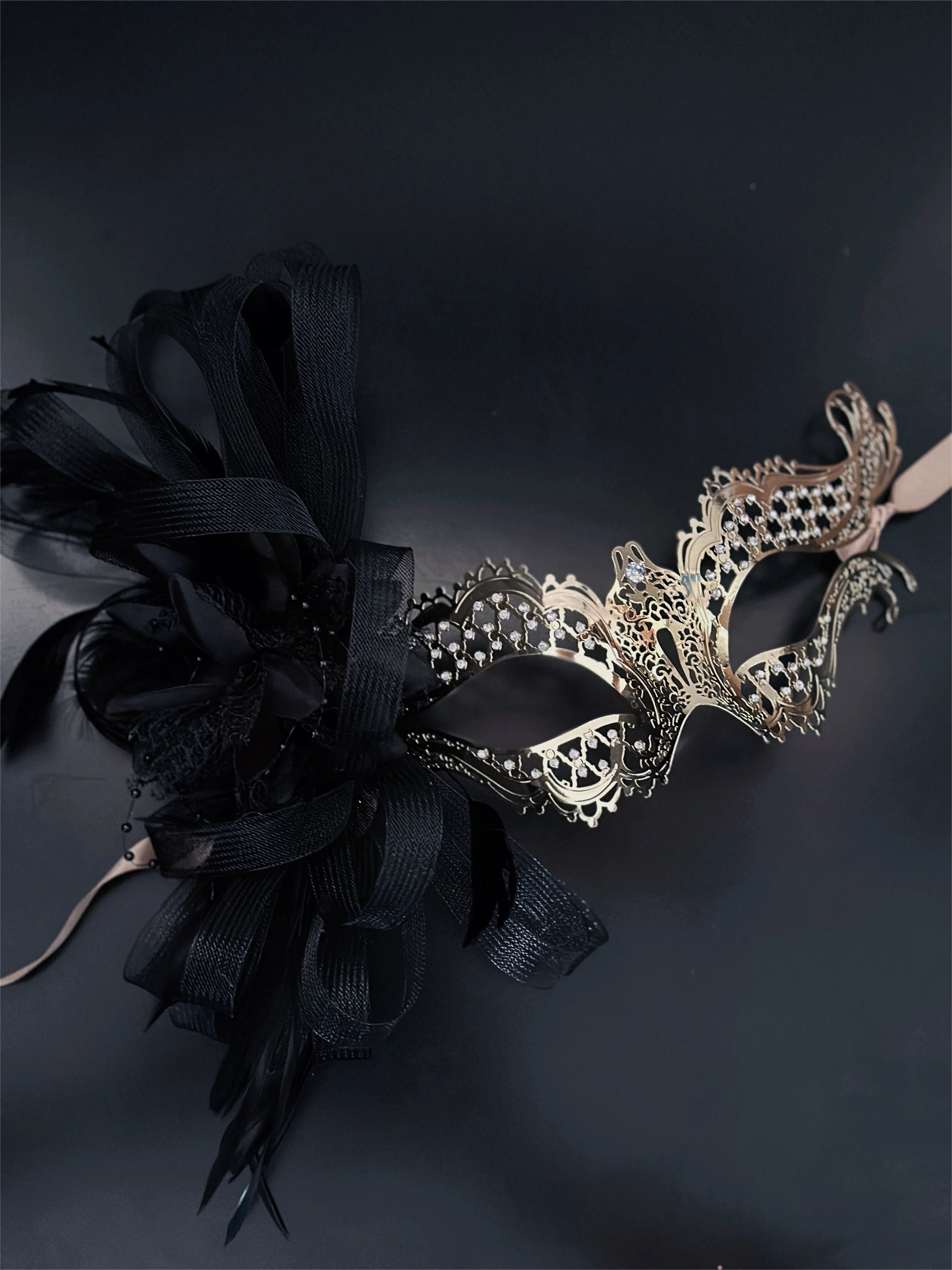 Katherine Gold Metal Mask - Black Tulle