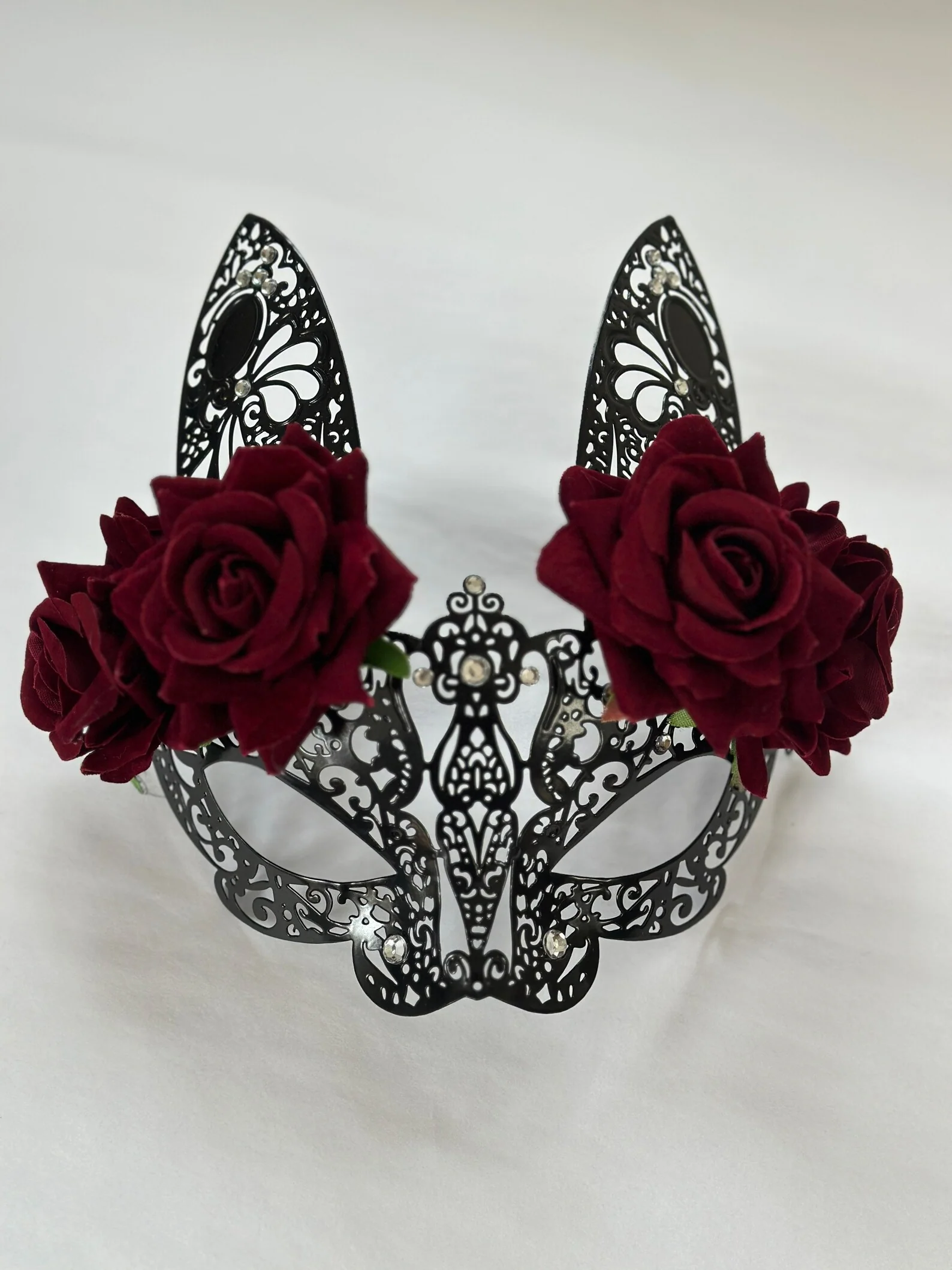 Metal Bunny Mask - Black/Red Rose