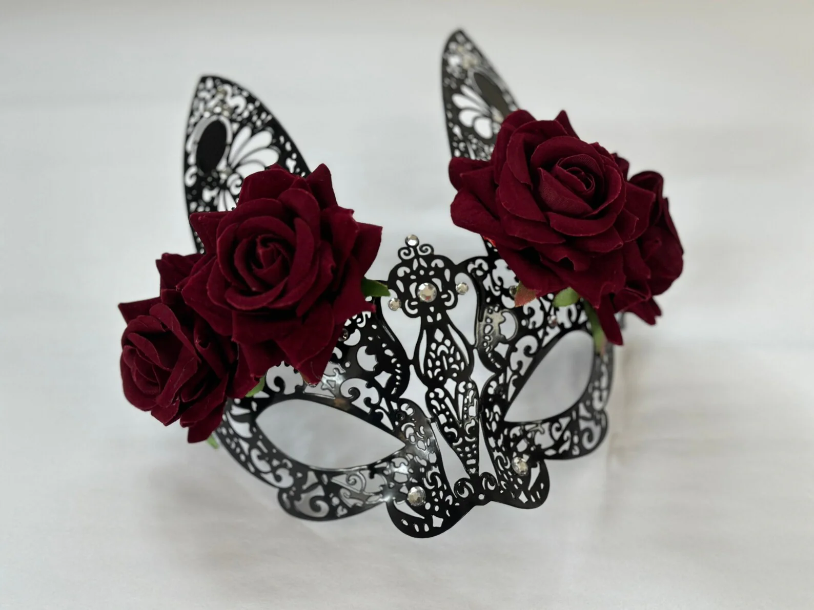 Metal Bunny Mask - Black/Red Rose - Image 2