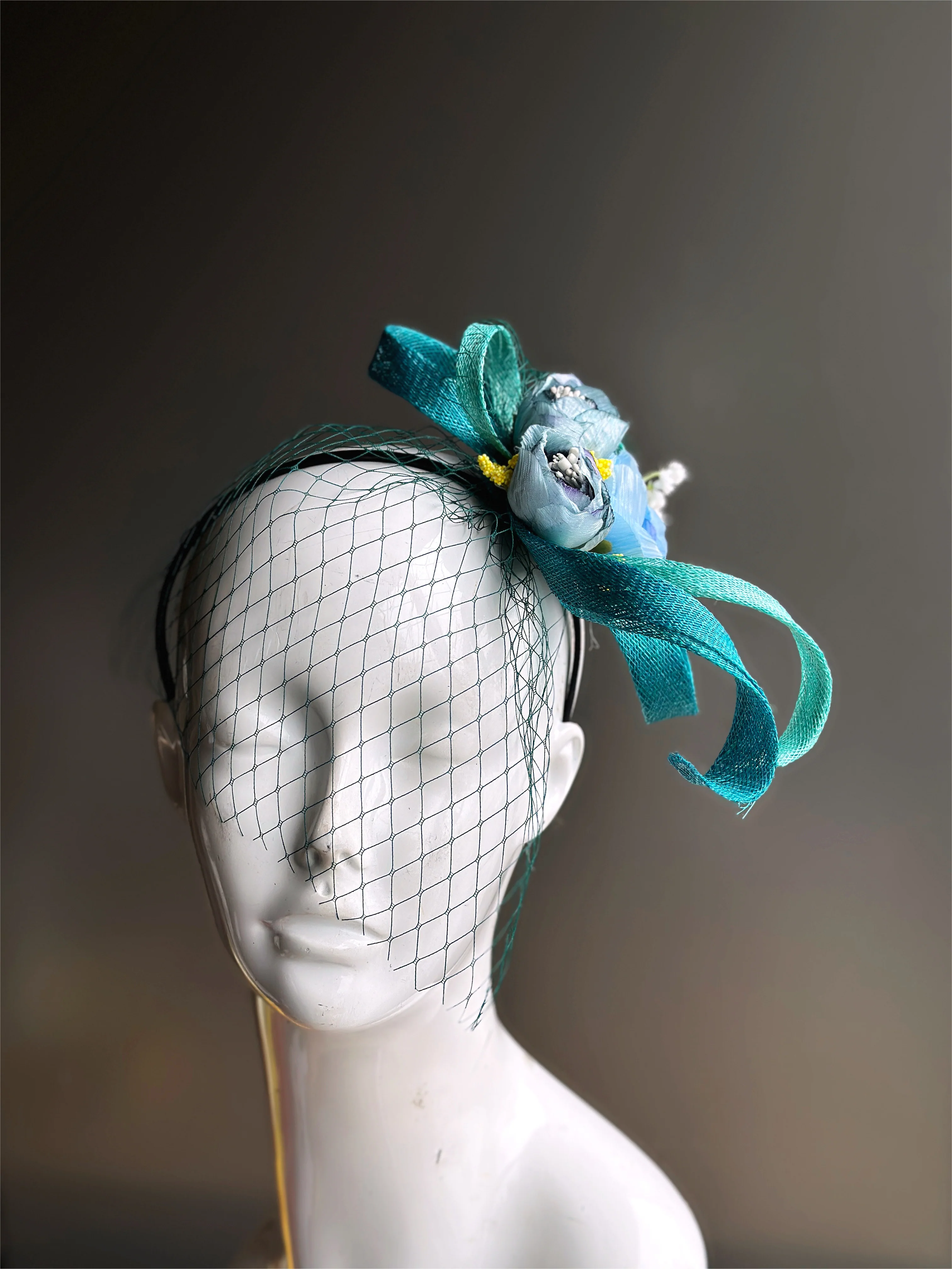 Teal Blues Fascinator - Bloom Veil - Image 3
