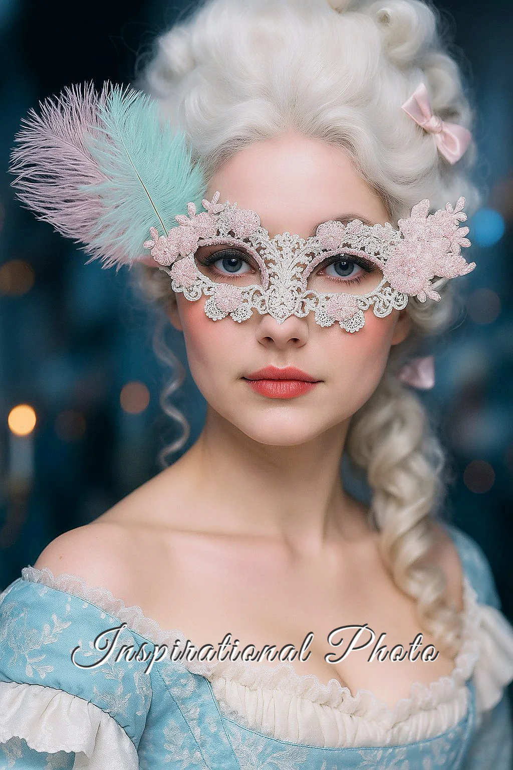 Lace Feather Mask - Marie Antoinette - Image 5