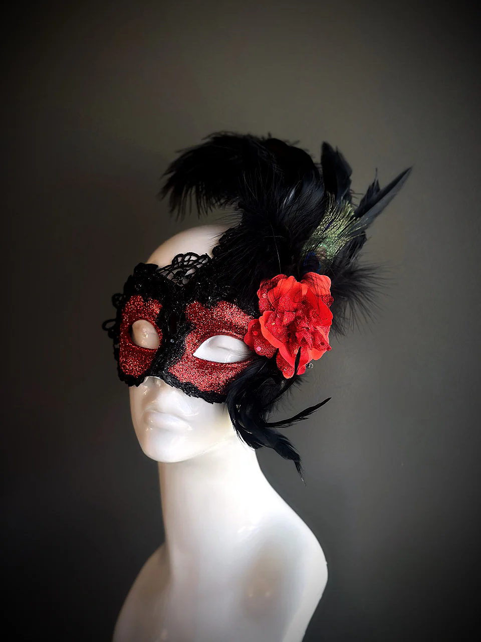 Brocade Feather Mask - Midnight Rose - Image 2