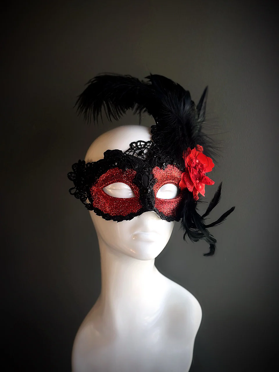 Brocade Feather Mask - Midnight Rose - Image 3