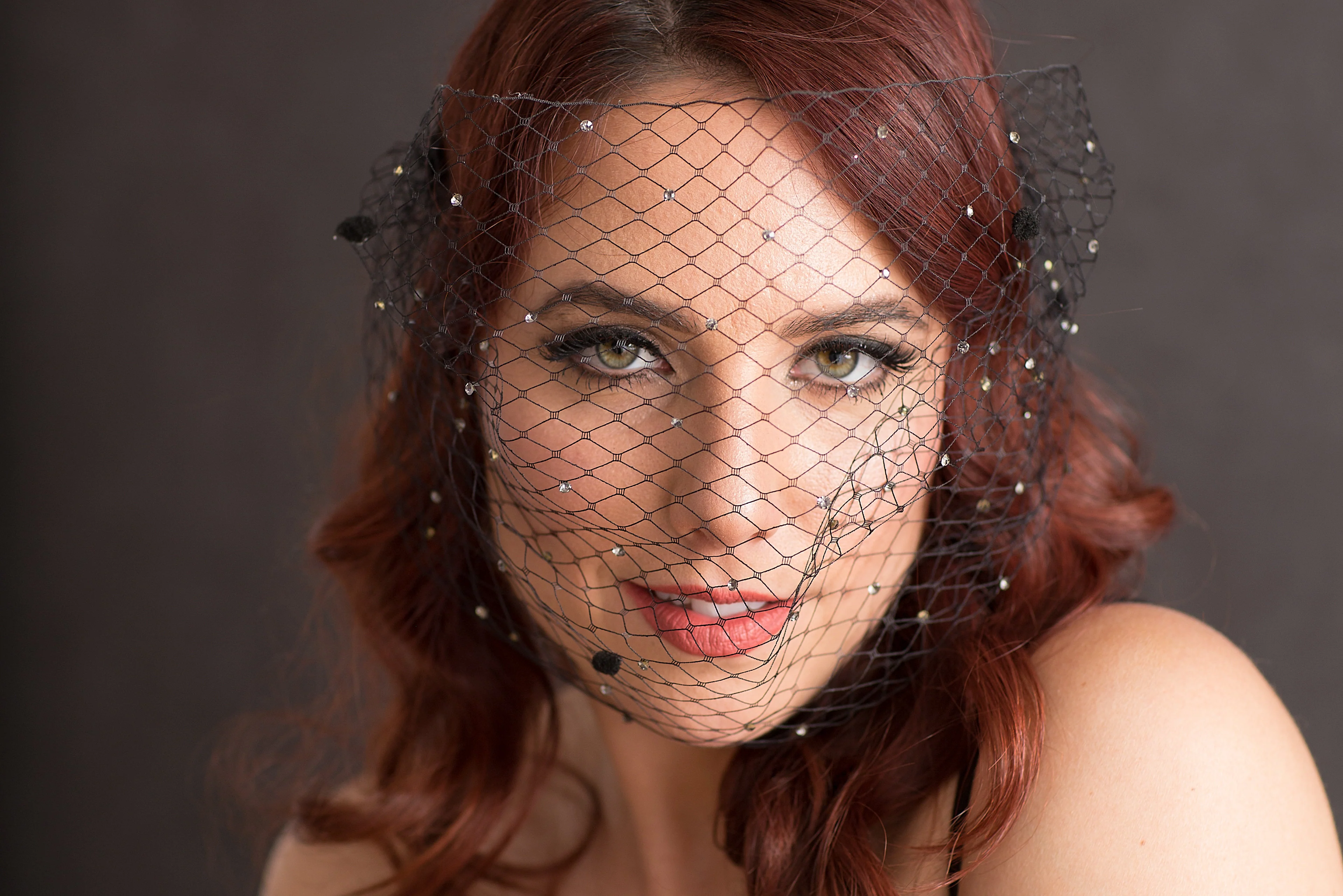 Fishnet Veil With Rhinestones - Black - Image 3