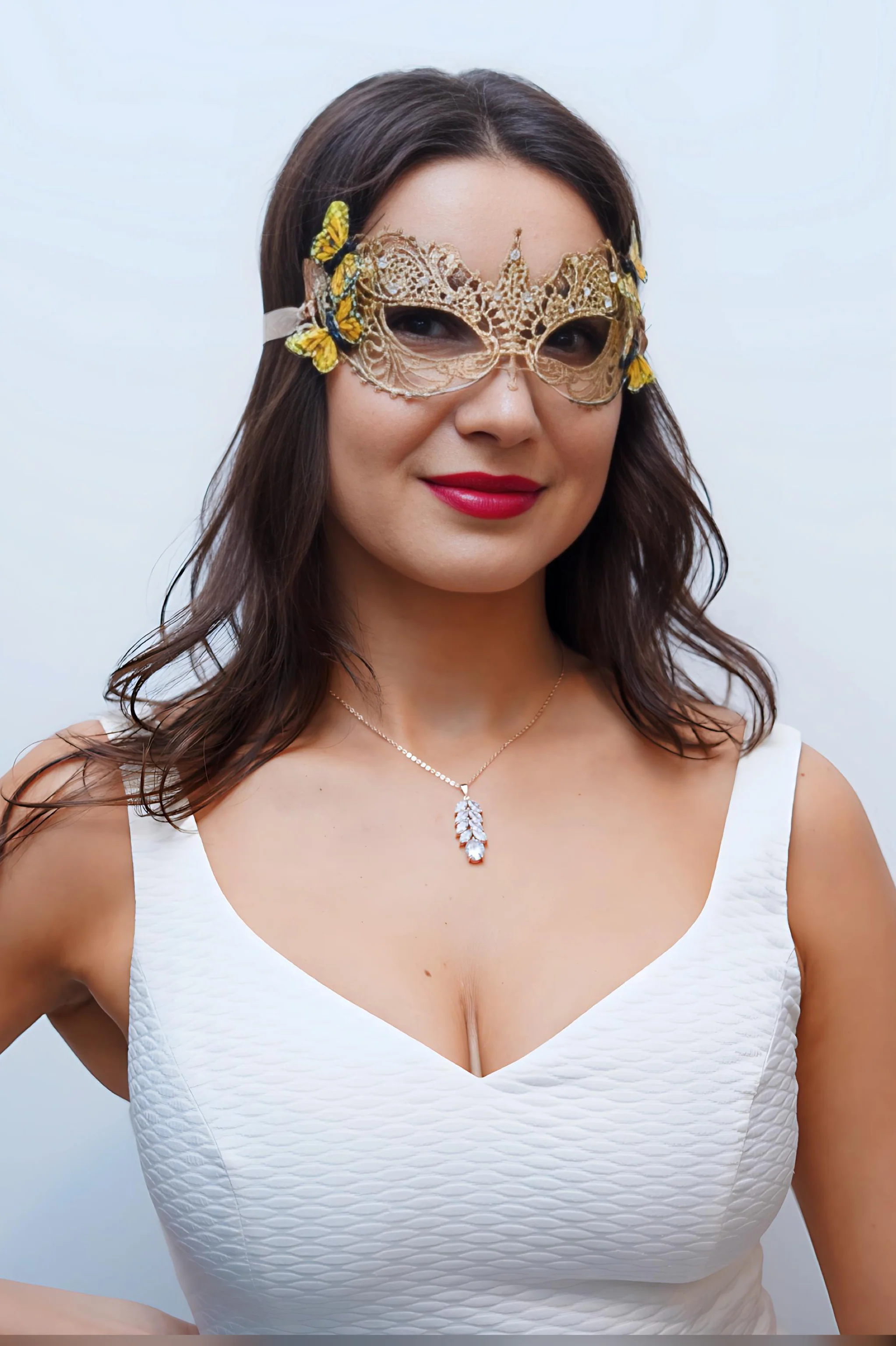 Ana Gold Lace Mask - Orange Monarch Butterfly - Image 3