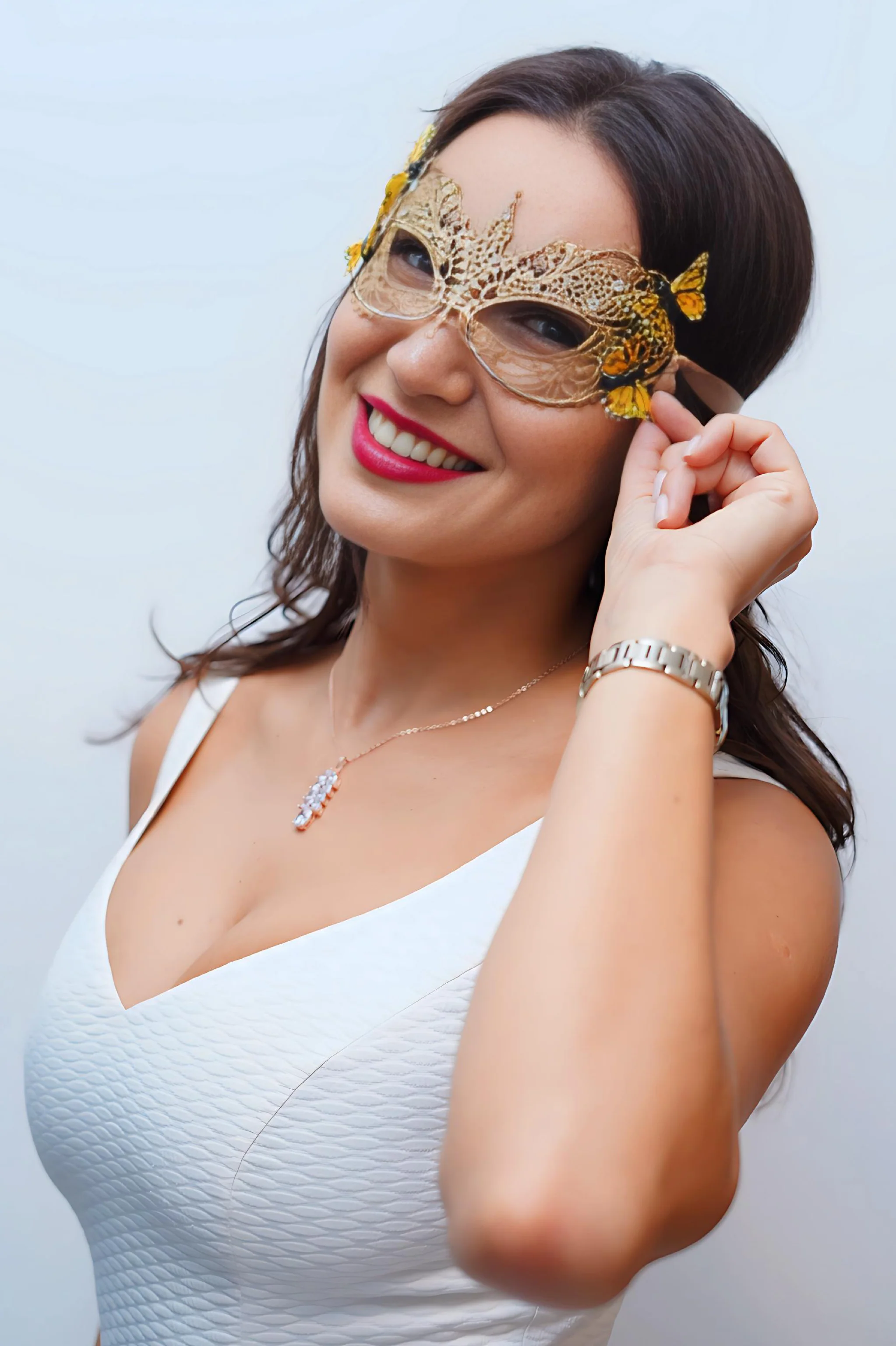 Ana Gold Lace Mask - Orange Monarch Butterfly - Image 4