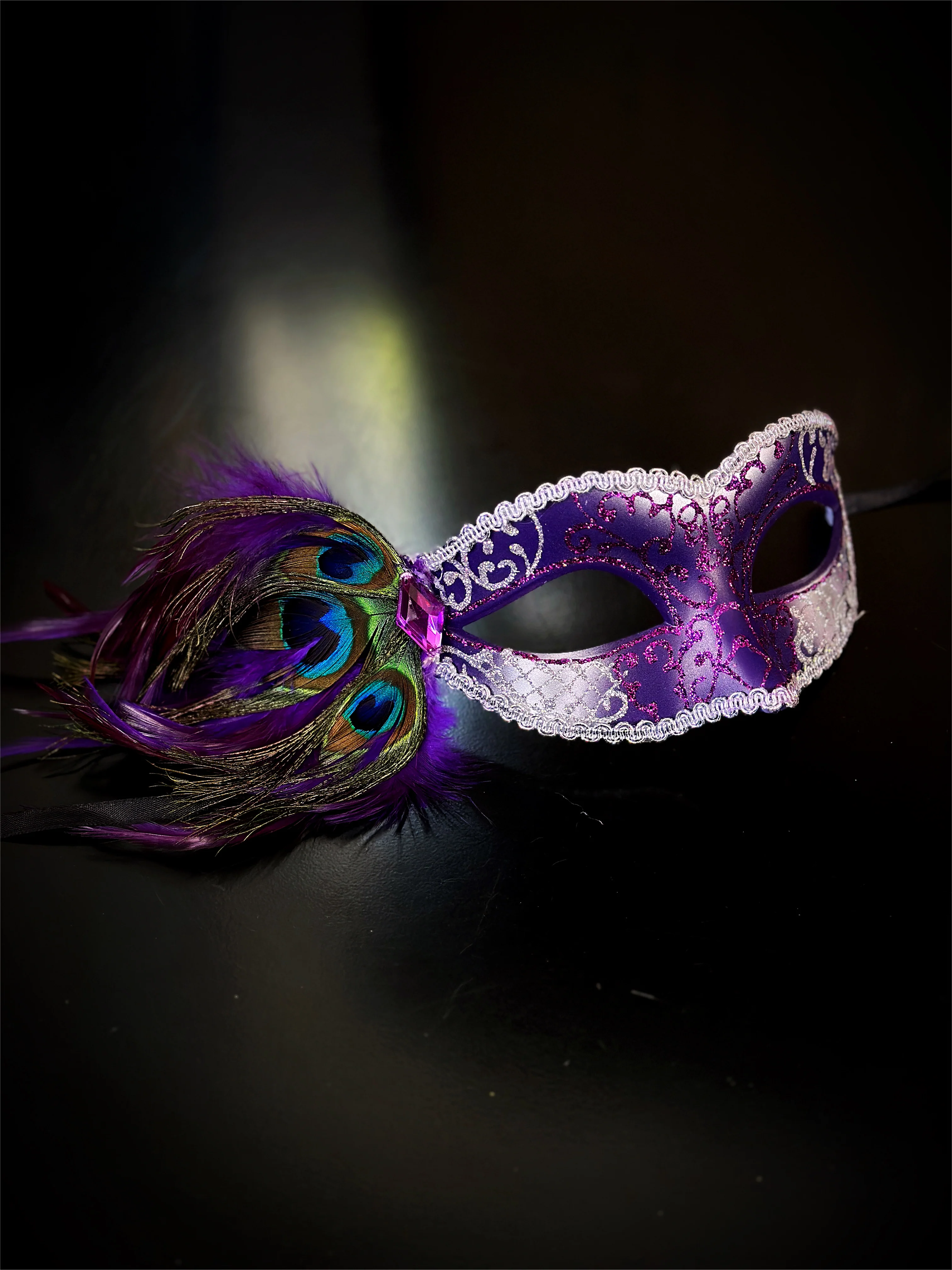 Peacock Mask - Silver Purple