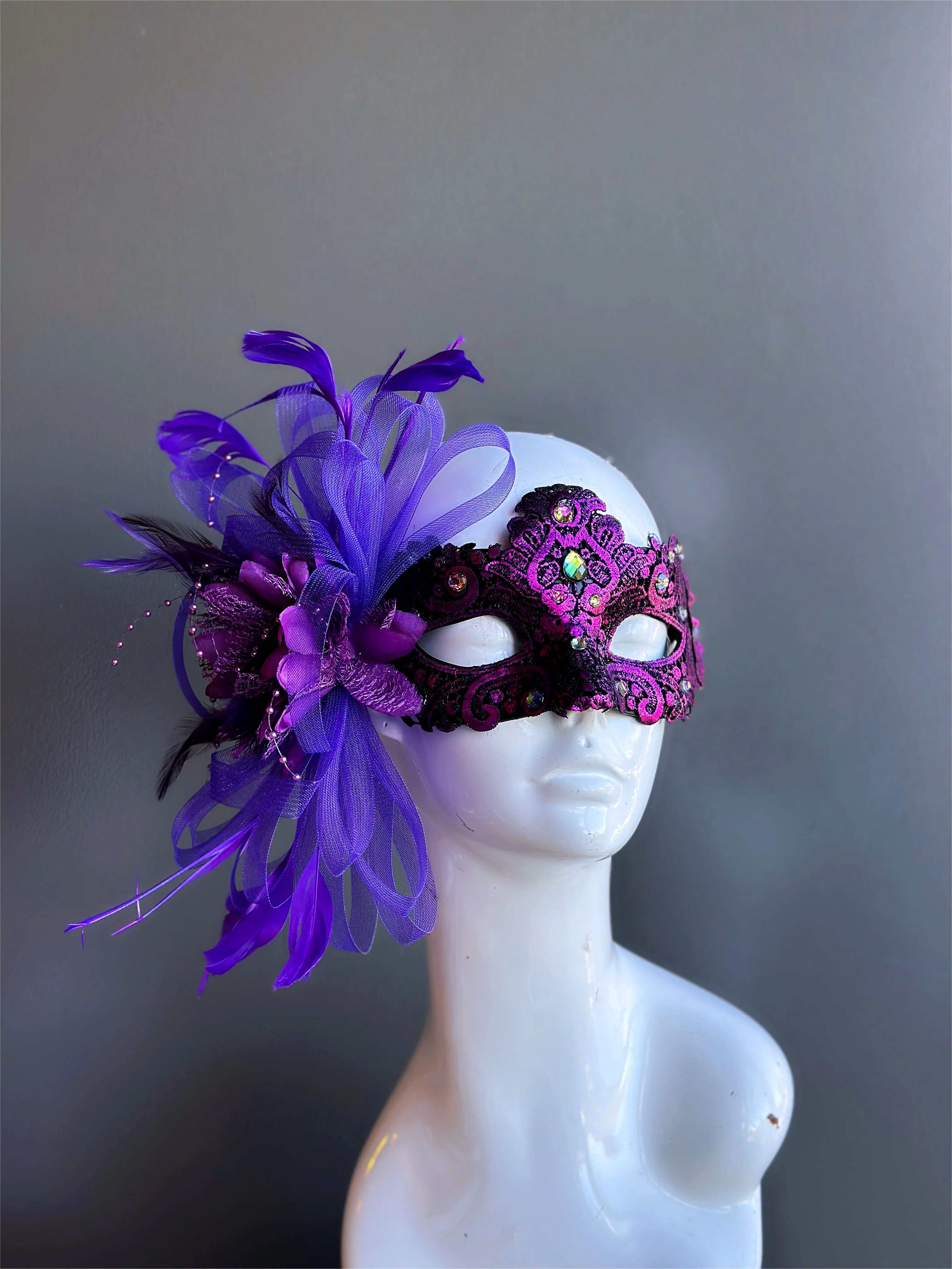 Macrame Feather Mask - Purple - Image 2