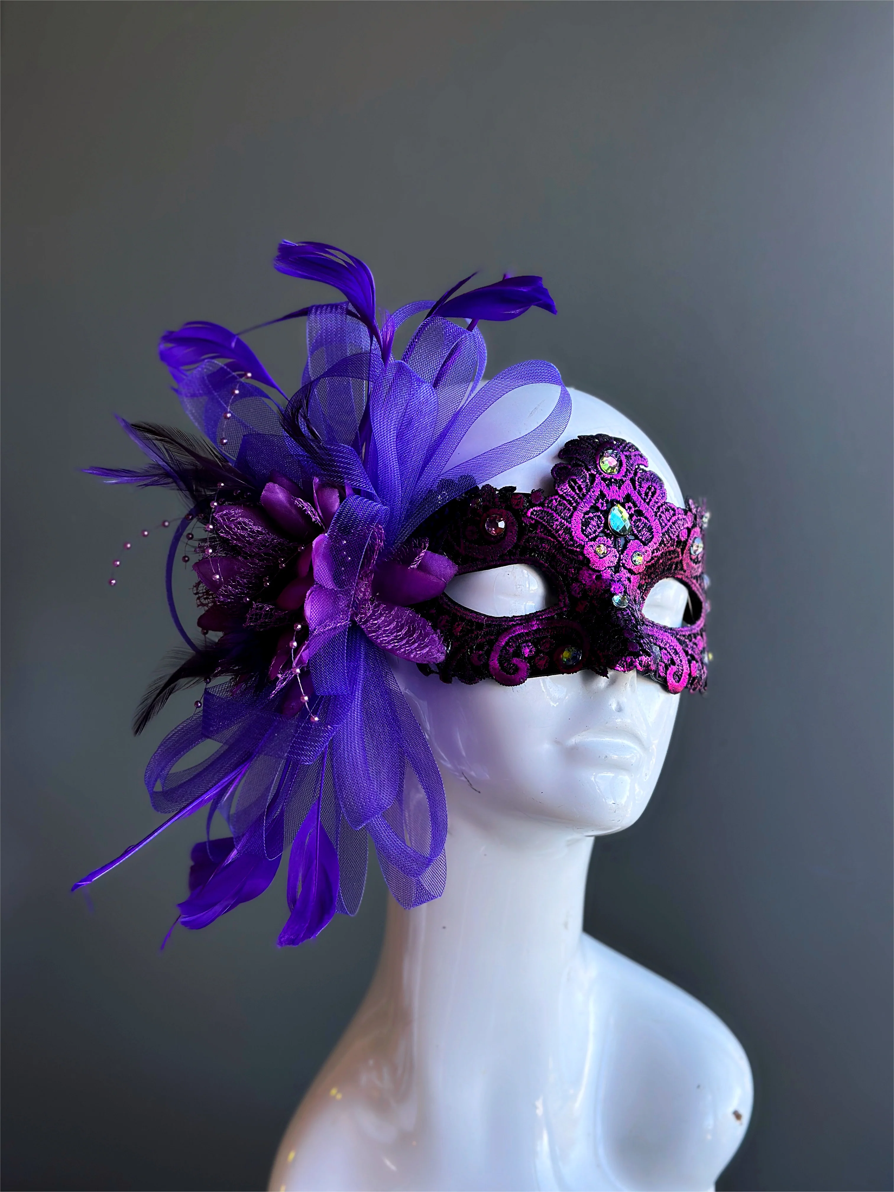 Macrame Feather Mask - Purple - Image 3