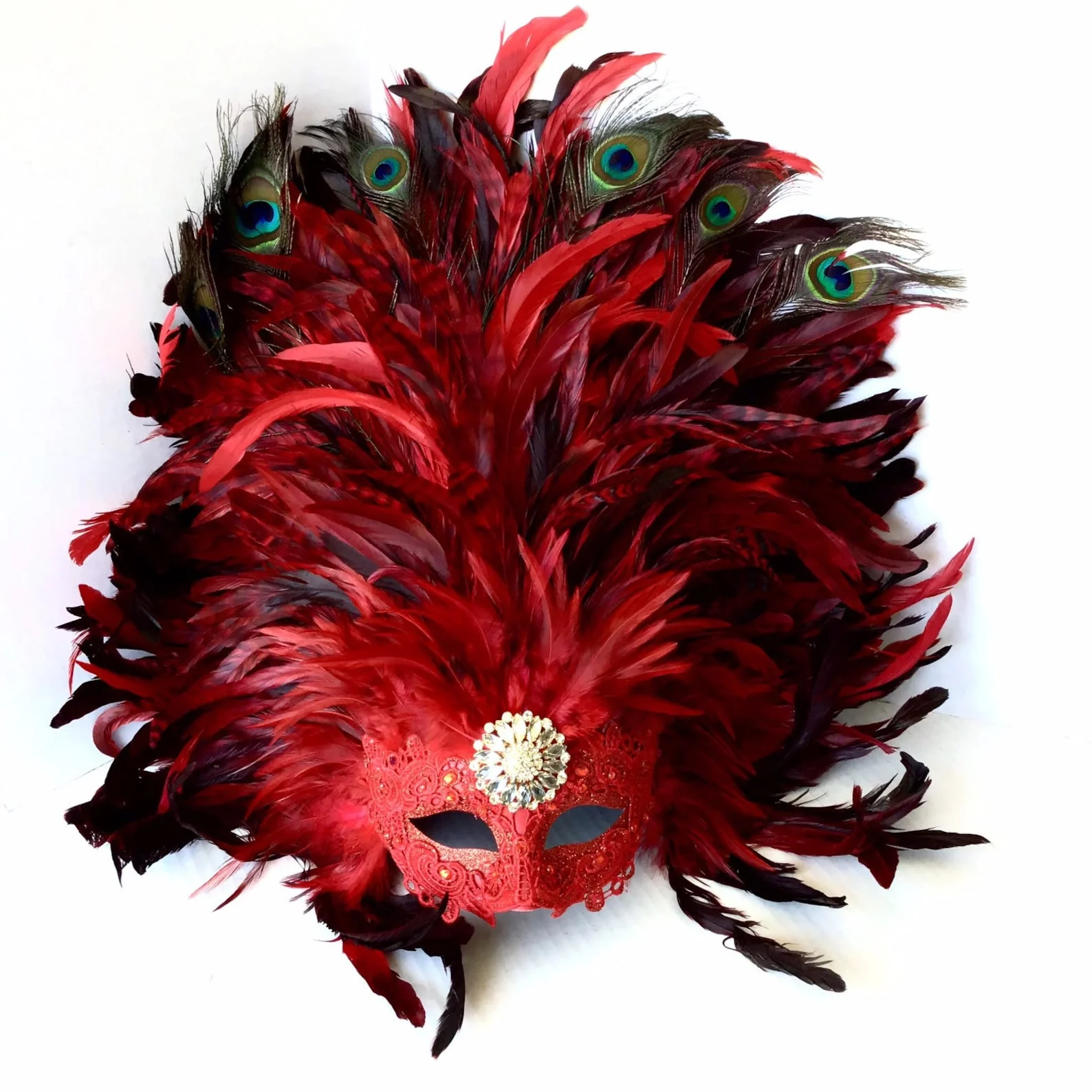 Majestic Feather Mask - Flaming Red