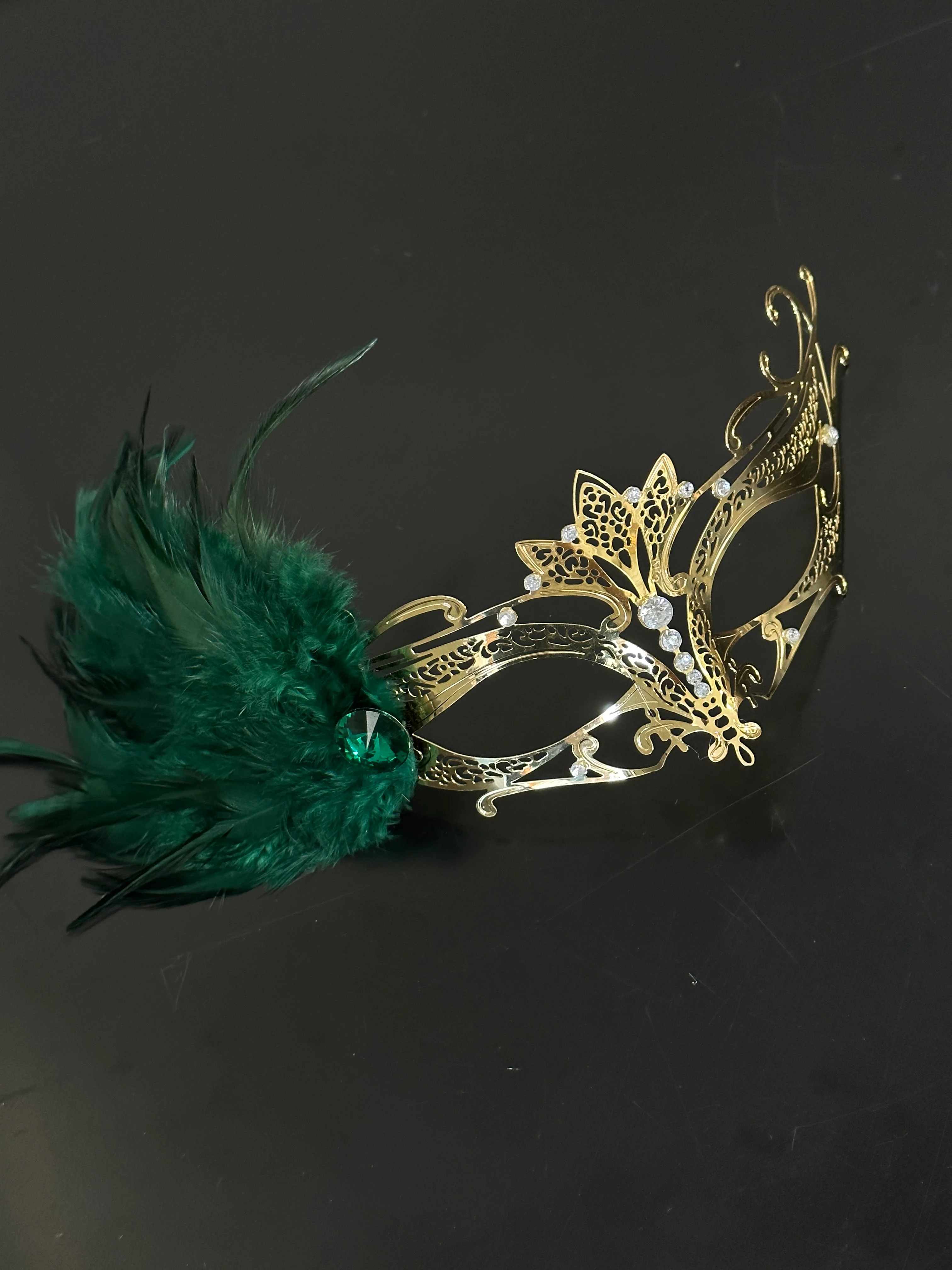 Solara Gold Mask - Emerald Feather