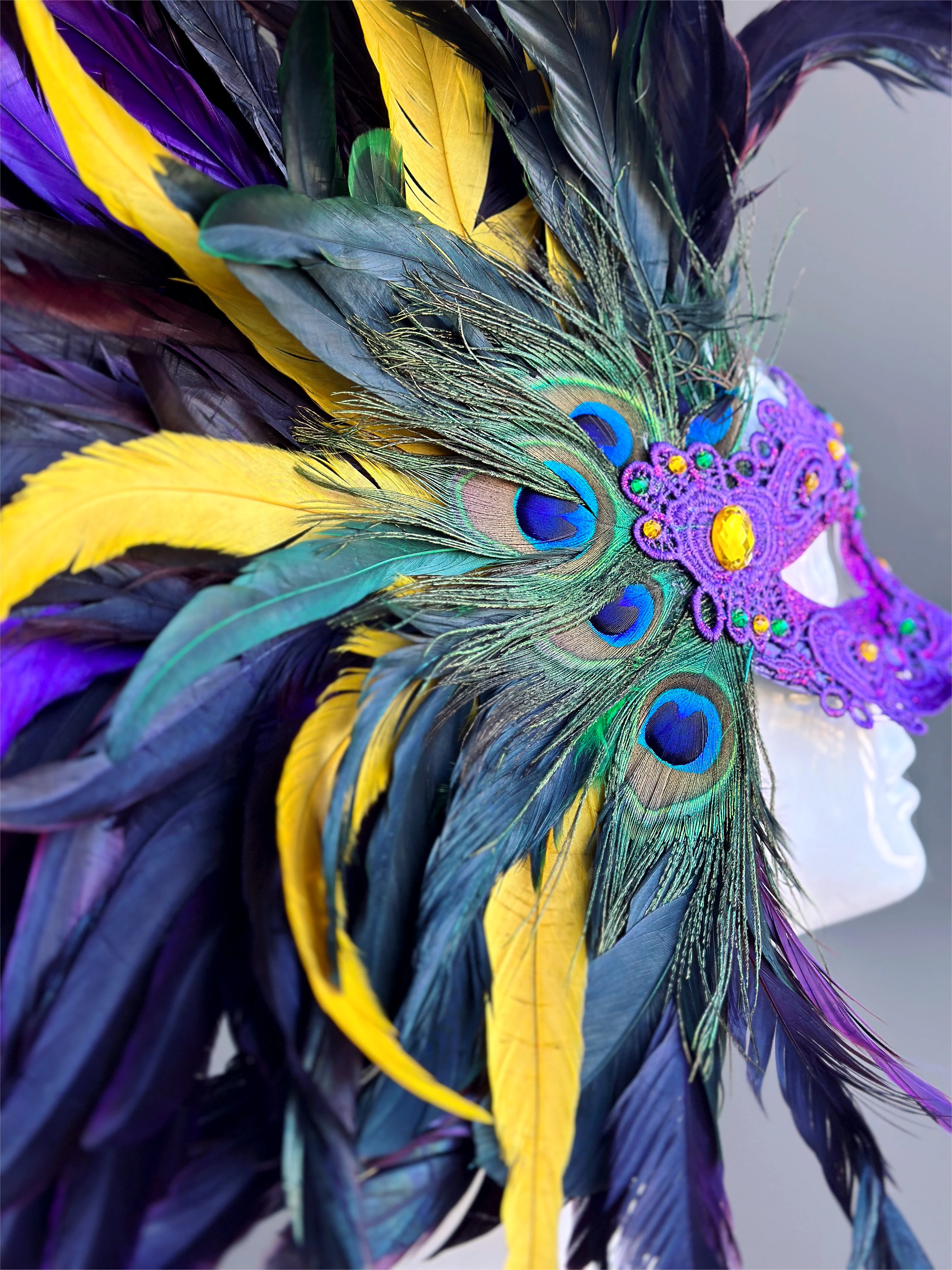 Macrame Feather Mask - Mardi Gras Purple - Image 2