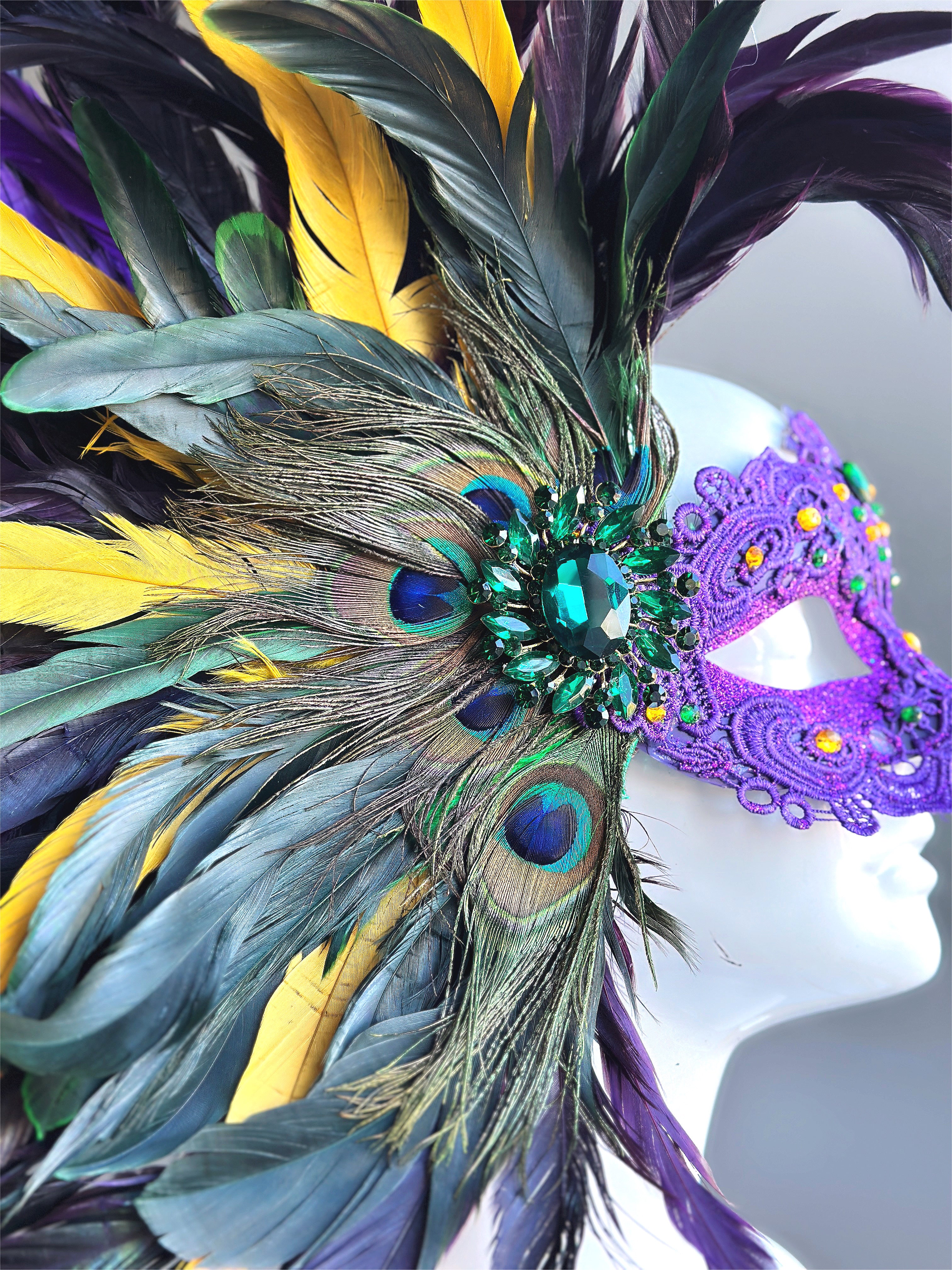 Macrame Feather Mask - Mardi Gras Purple - Image 3