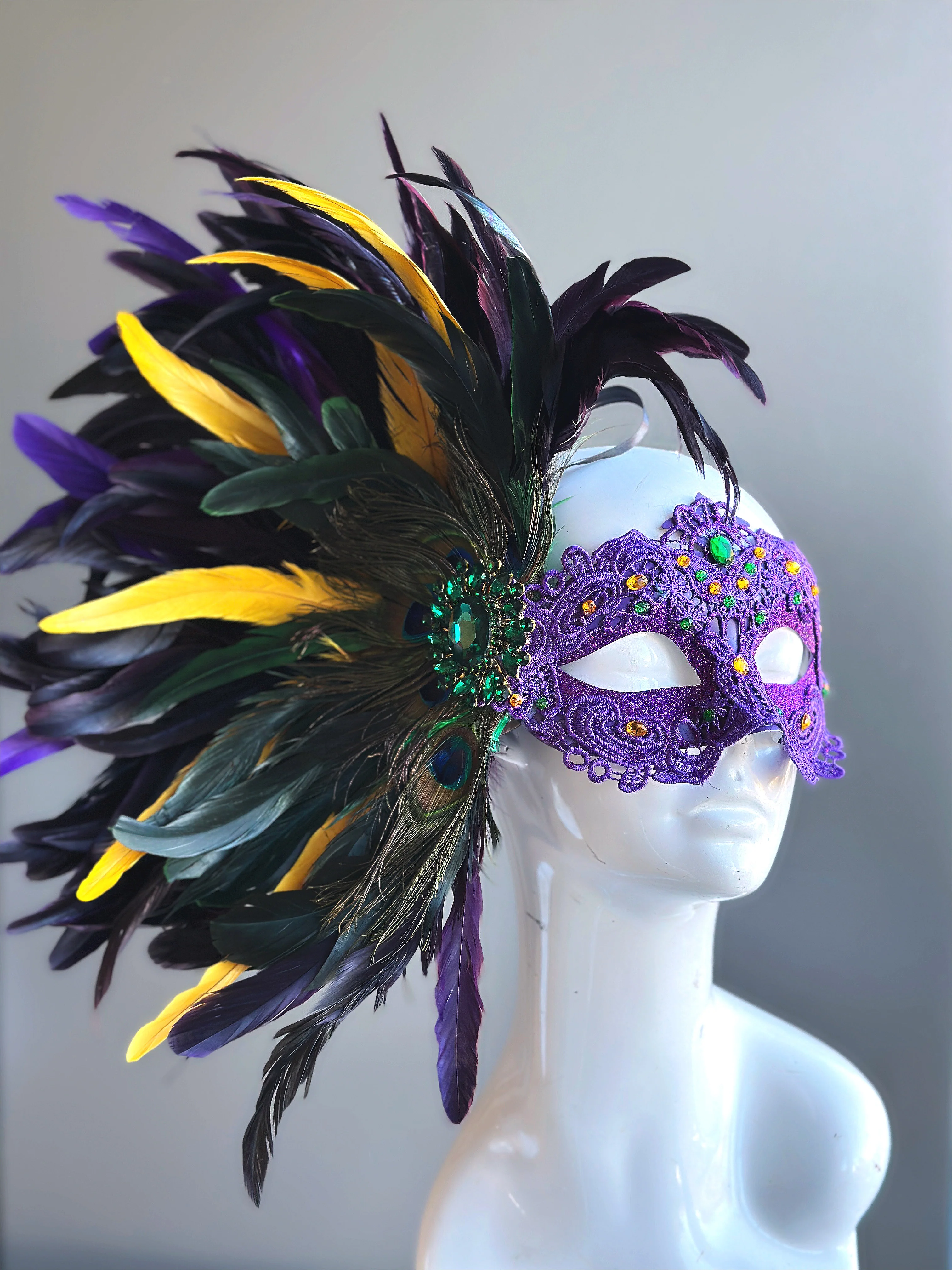 Macrame Feather Mask - Mardi Gras Purple - Image 4