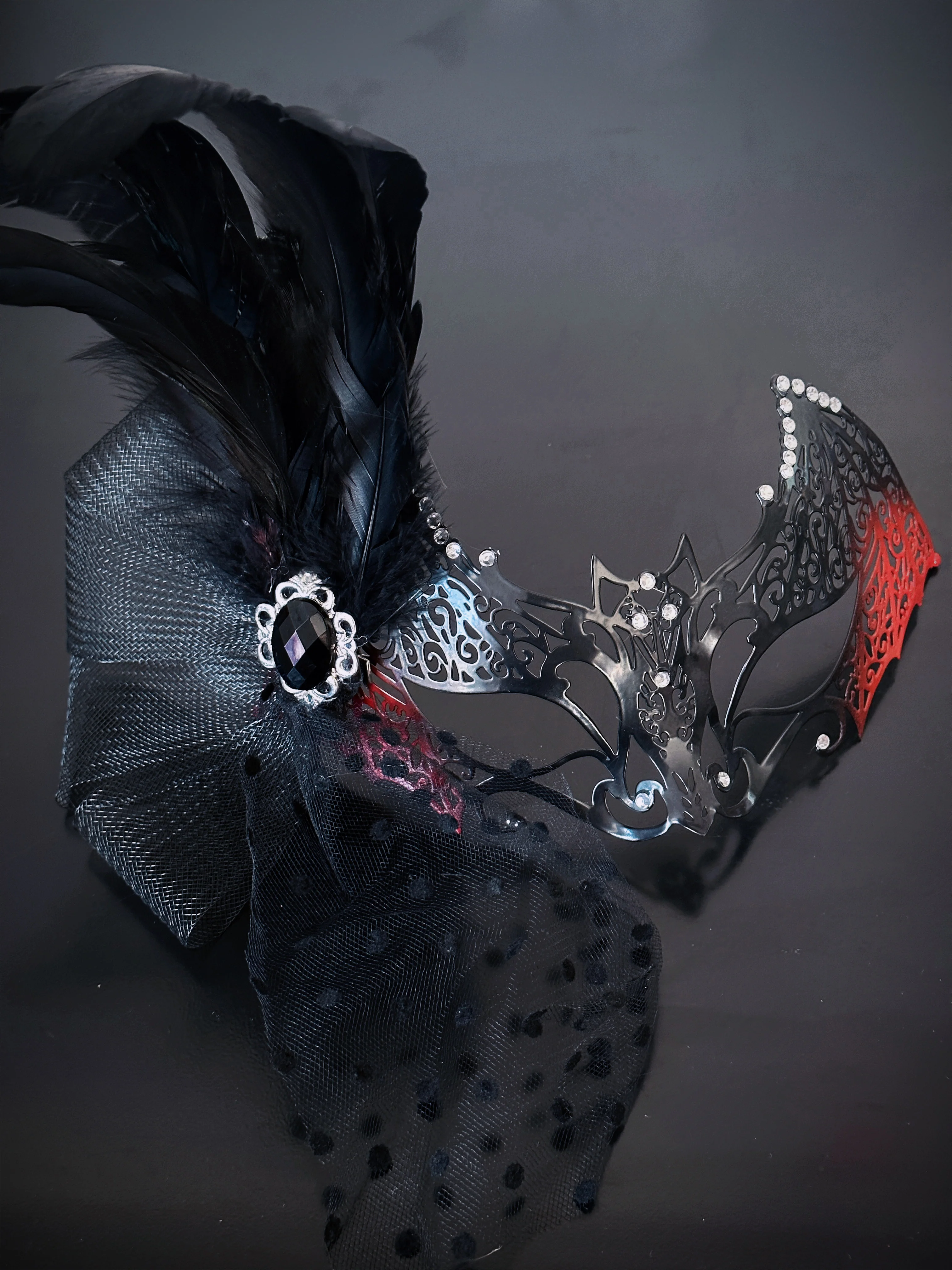 Bat Wing Mask - Black Feathers