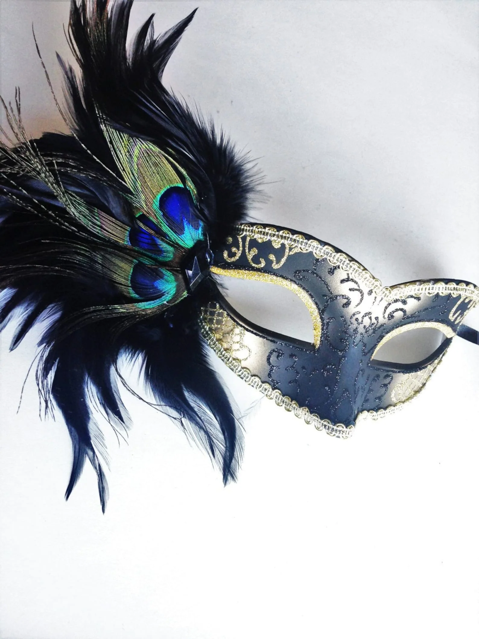 Peacock Mask - Gold Black